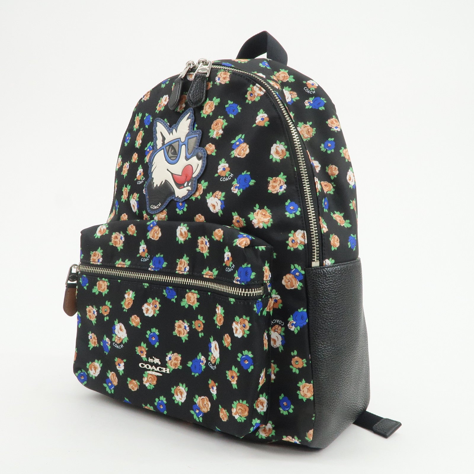 COACH Charlie Nylon Leather Floral Backpack Rucksack Black