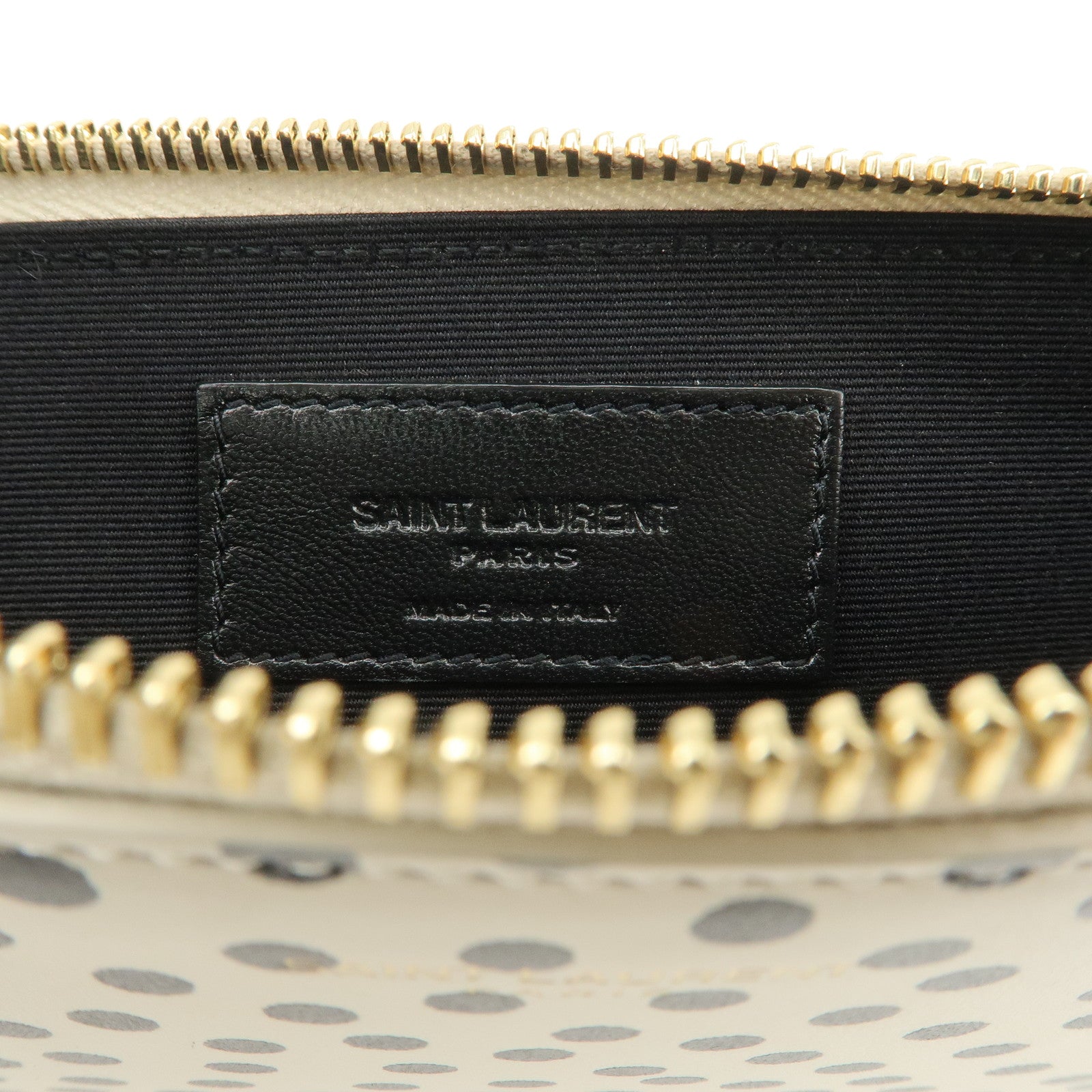 SAINT LAURENT PARIS Leather Clutch Bag Second Bag Dots Ivory Used