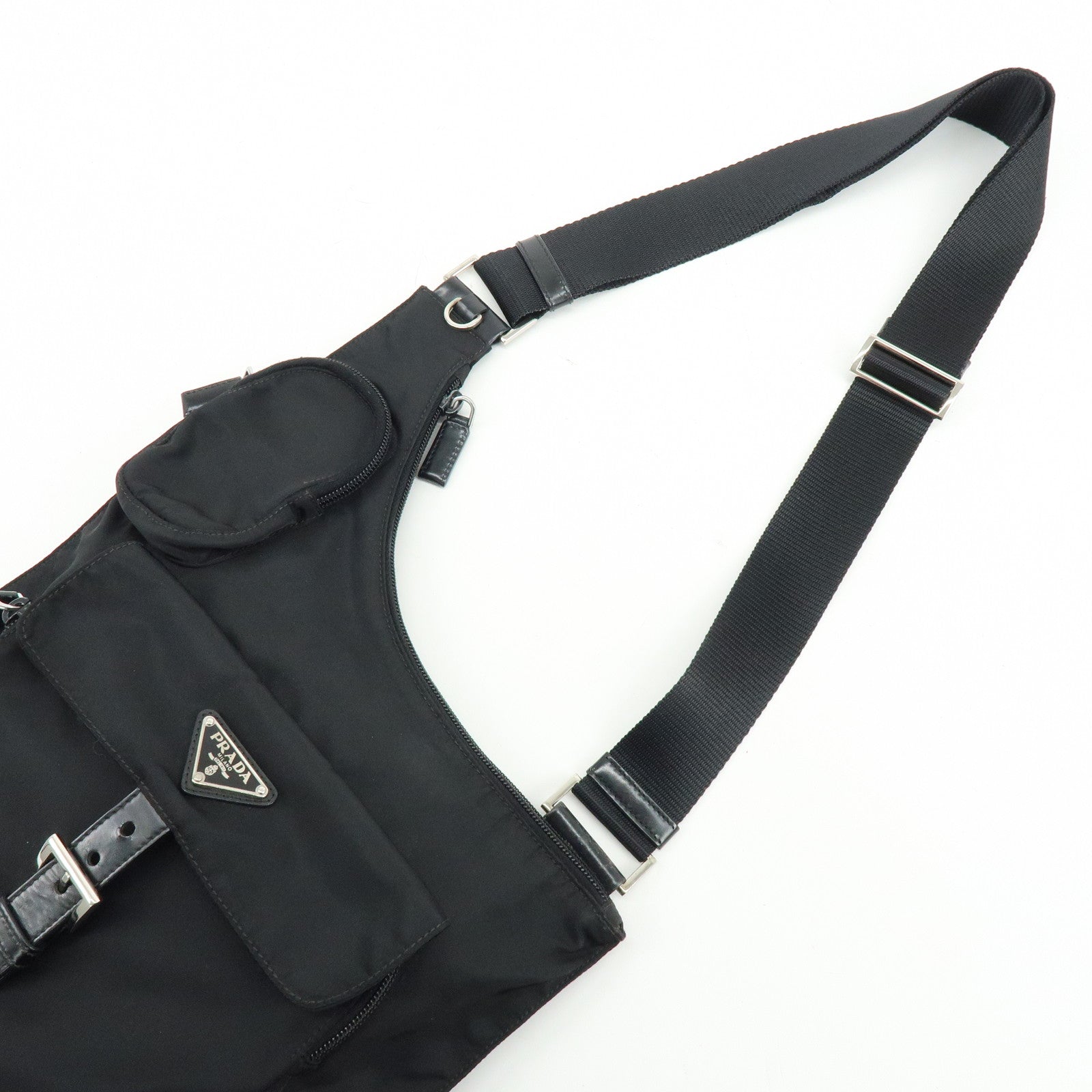 PRADA Triangle Logo Nylon Leather Shoulder Bag Crossbody Bag Black