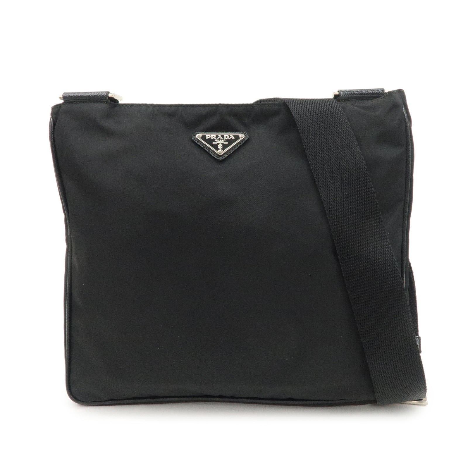 PRADA Triangle Logo Nylon Shoulder Bag Crossbody Bag Black Used
