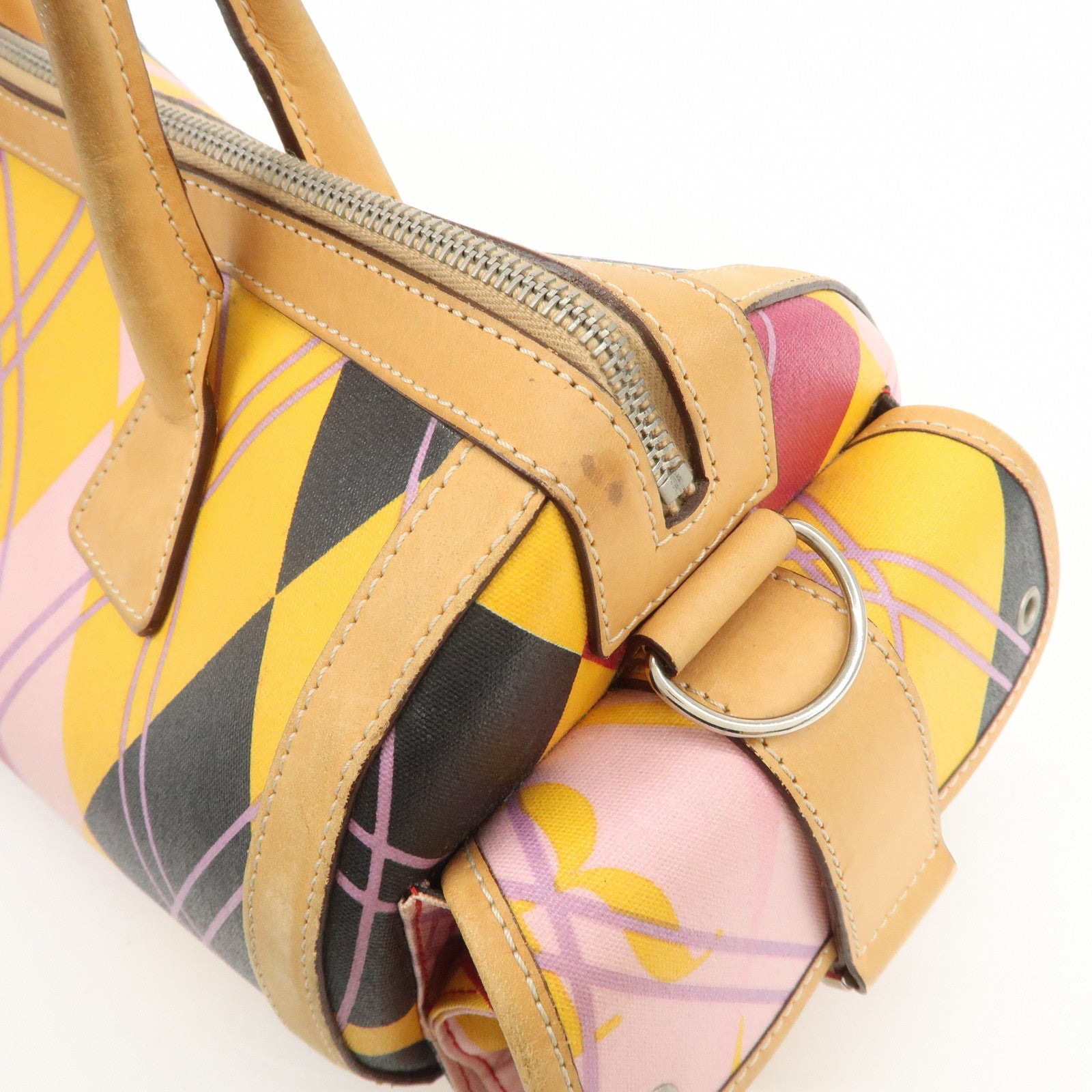 Christian Dior PVC Leather 2Way Bag Boston Bag Yellow Pink Brown