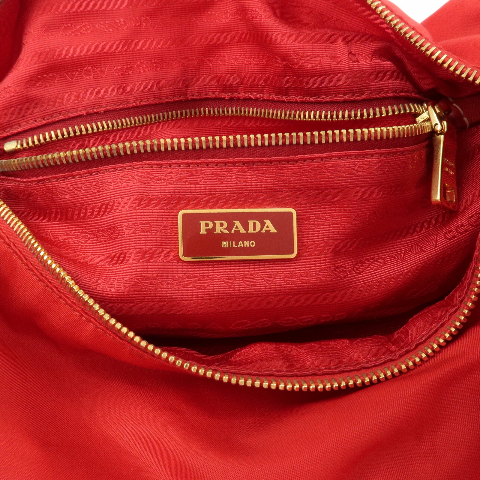 PRADA Triangle Logo Nylon Leather 2Way Shoulder Bag Hand Bag Red Used