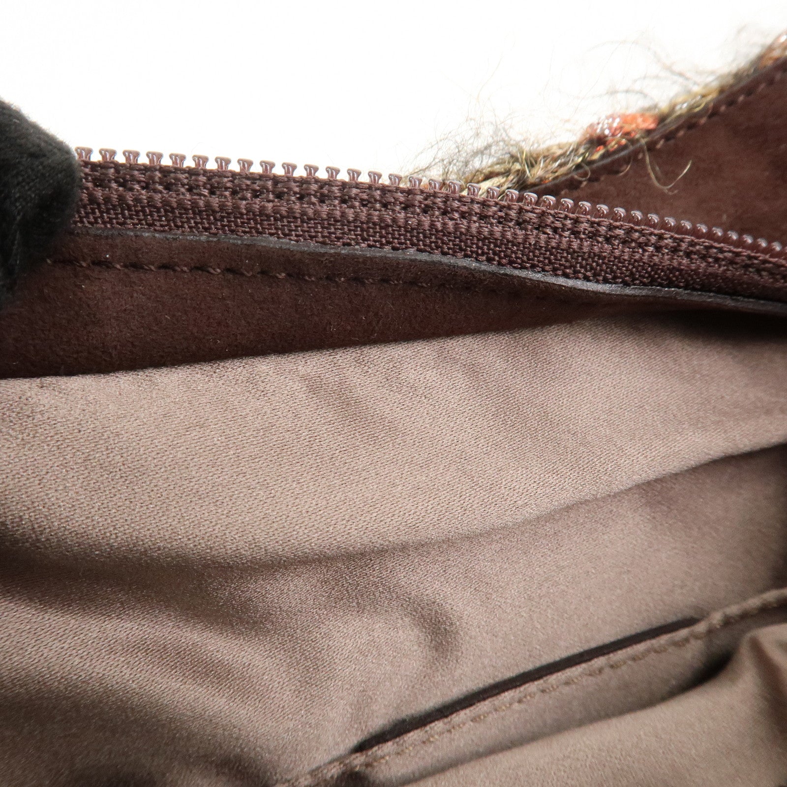 Ferragamo Gancini Wool Suede 2Way Bag Hand Bag Shoulder Bag Brown