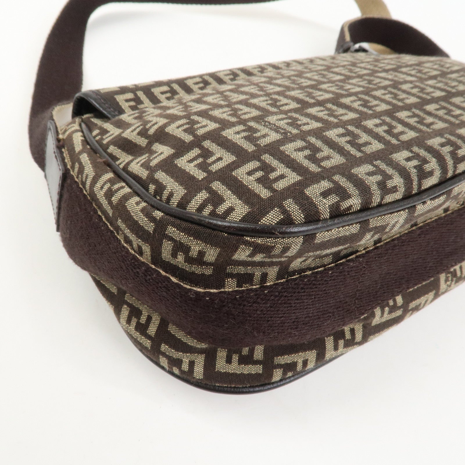 FENDI Zucchino Canvas Leather Shoulder Bag Crossbody Bag 8BR320