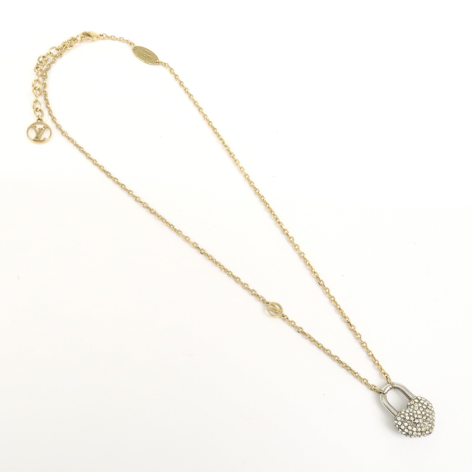 Louis Vuitton Metal Rhinestone Lockit Pendant Necklace Gold M67273