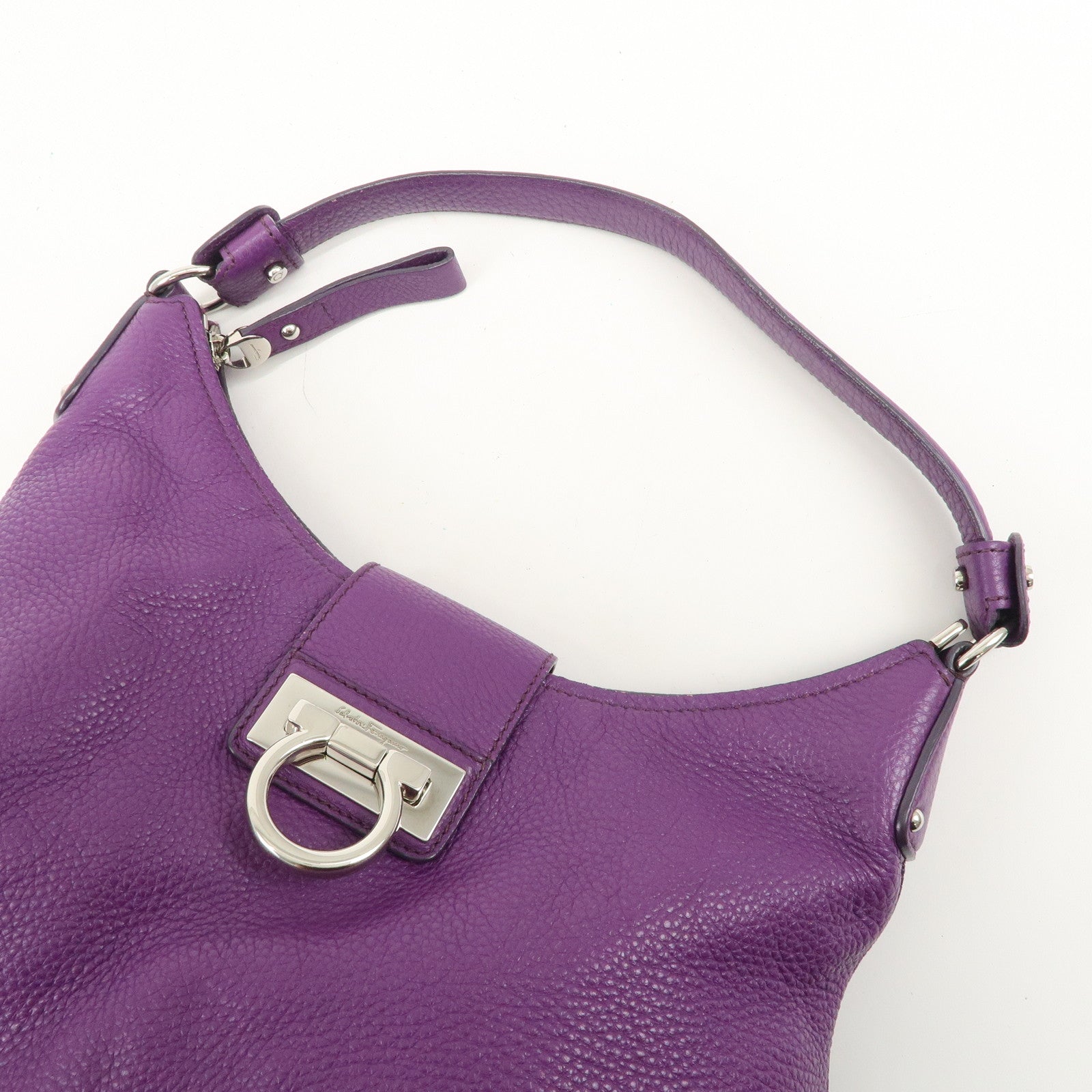 Ferragamo Gancini Logo Leather Shoulder Bag Hand Bag Purple