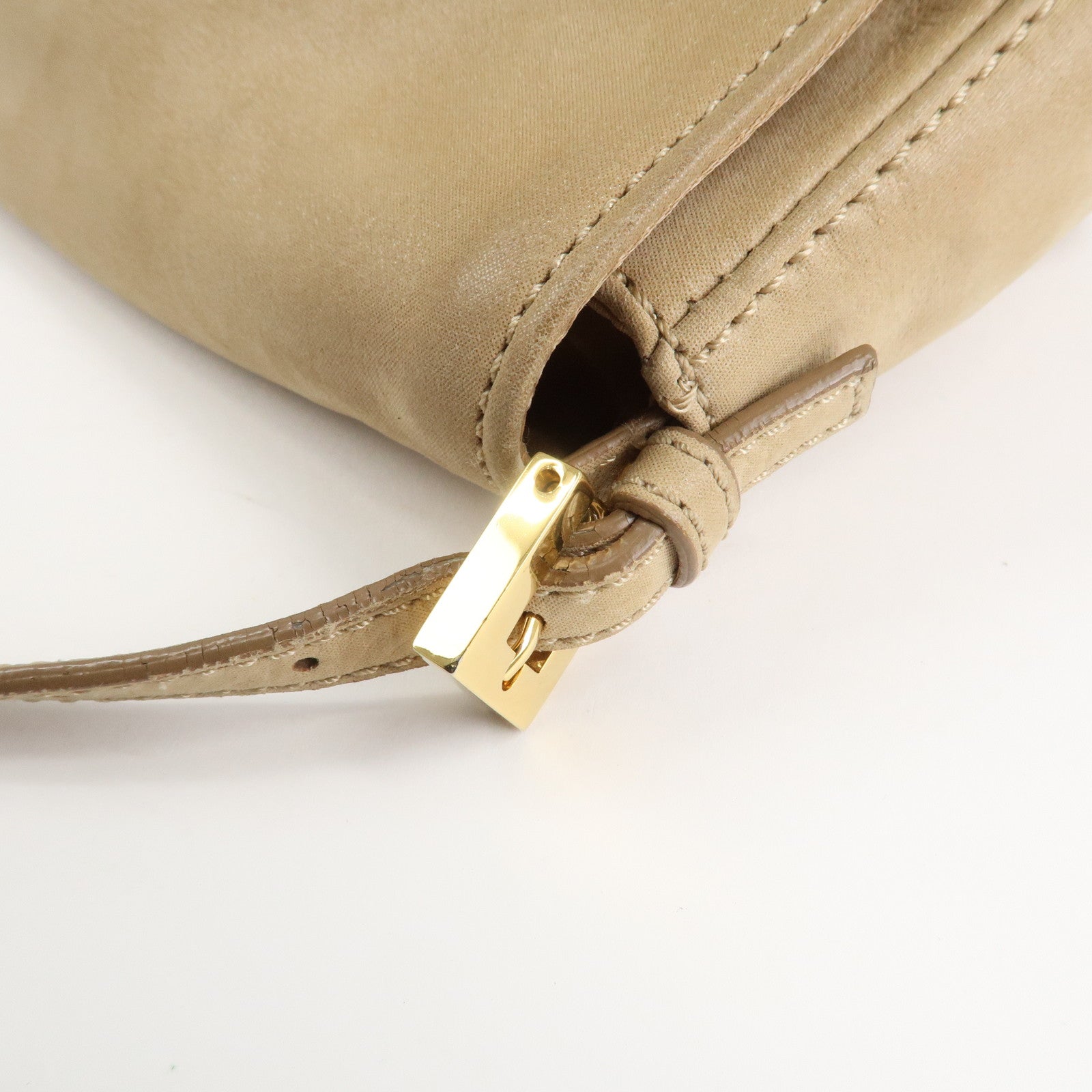 FENDI Mamma Baguette Leather Chain Shoulder Bag Beige 8BR180 Used