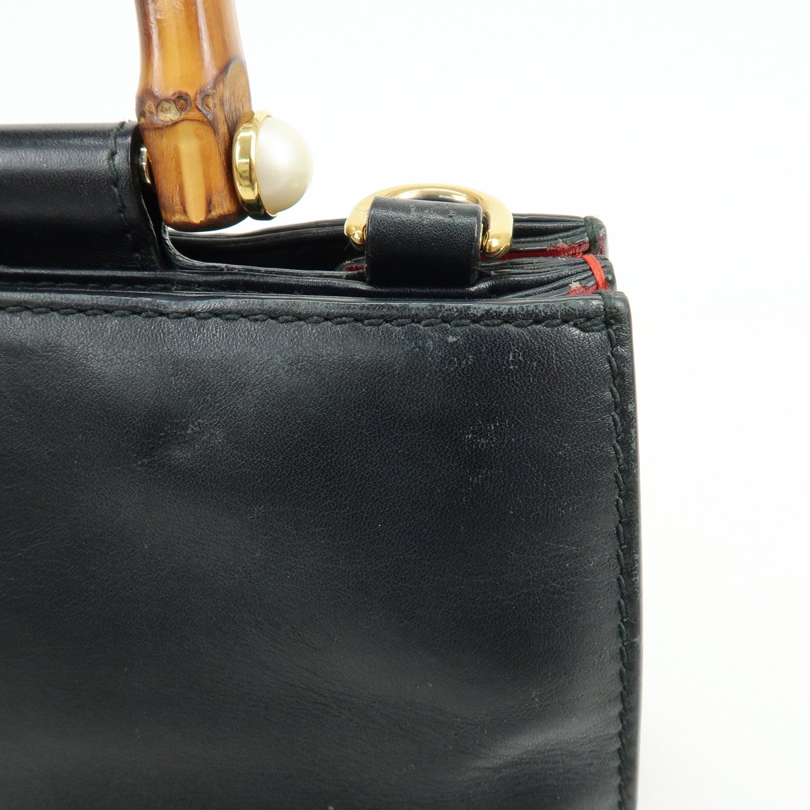 GUCCI Sherry Nymphaea Bamboo Leather 2Way Bag Black 459076