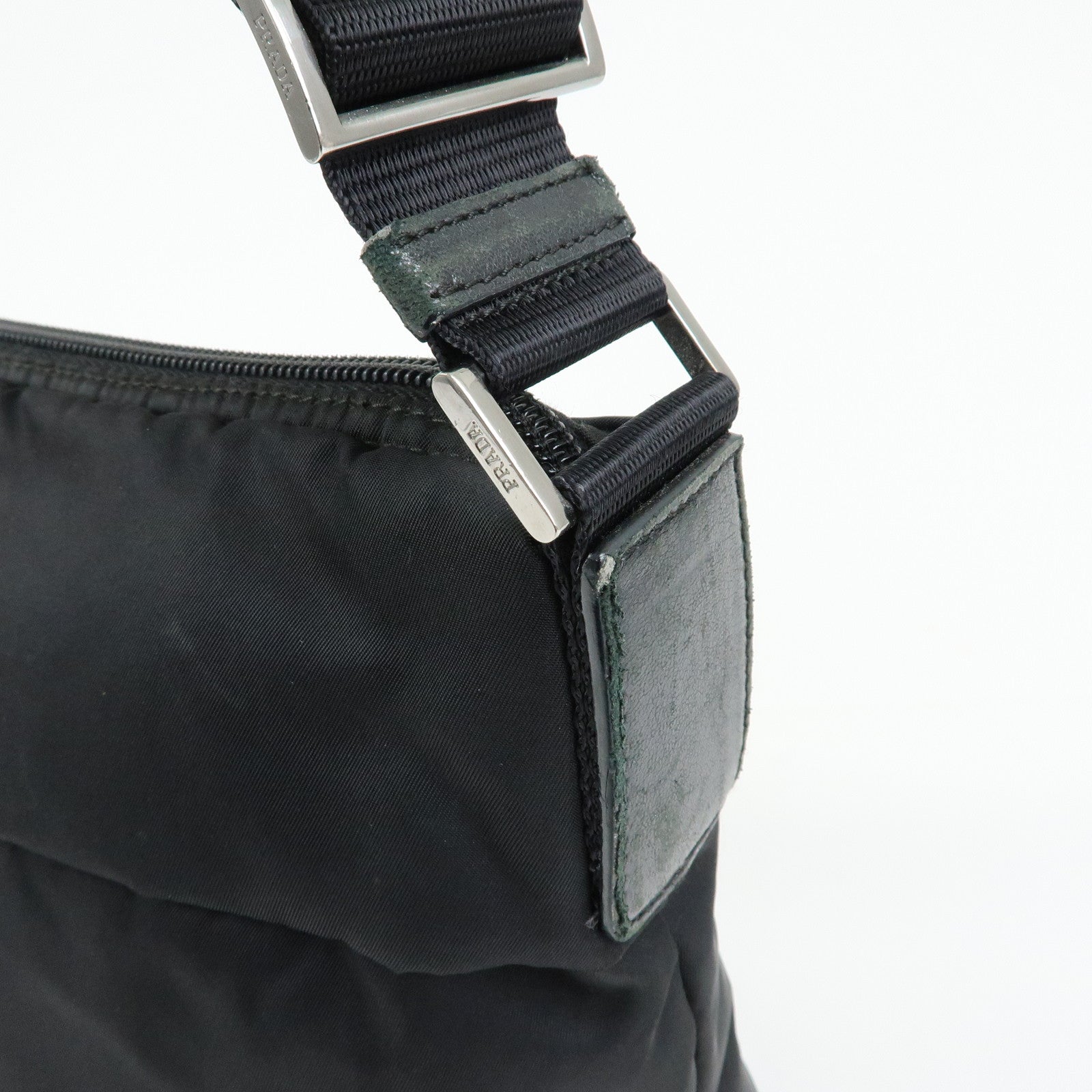 PRADA Triangle Logo Nylon Leather Shoulder Bag Crossbody Bag Black