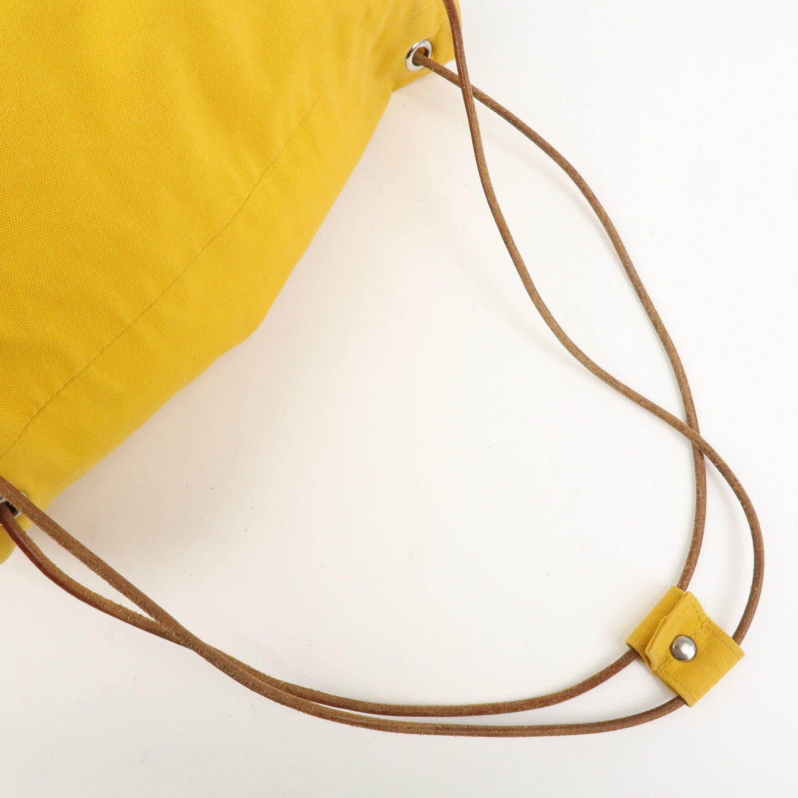 HERMES Canvas Leather Porochon Mimil PM Drawstring Backpack Yellow