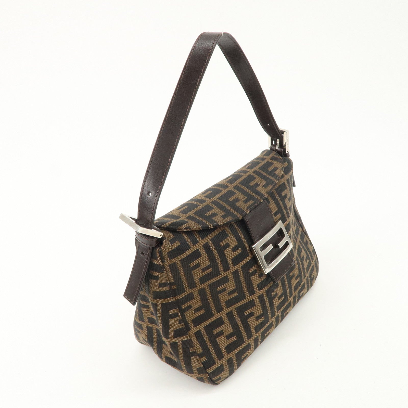 FENDI Zucca Canvas Leather Shoulder Bag Hand Bag Brown Black 26426 Used