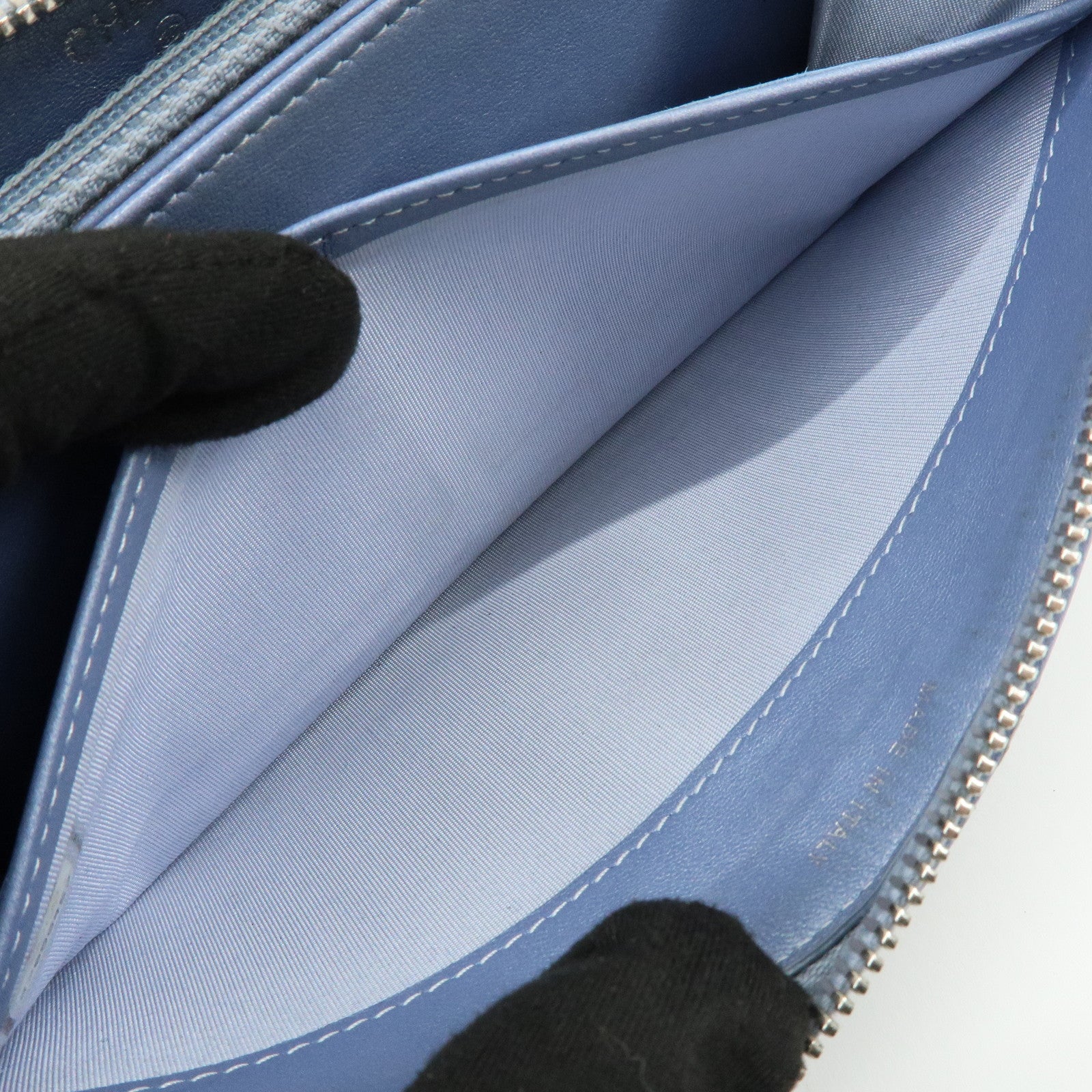 CHANEL Camellia Lamb Skin Round Zippy Wallet Light Blue A82281