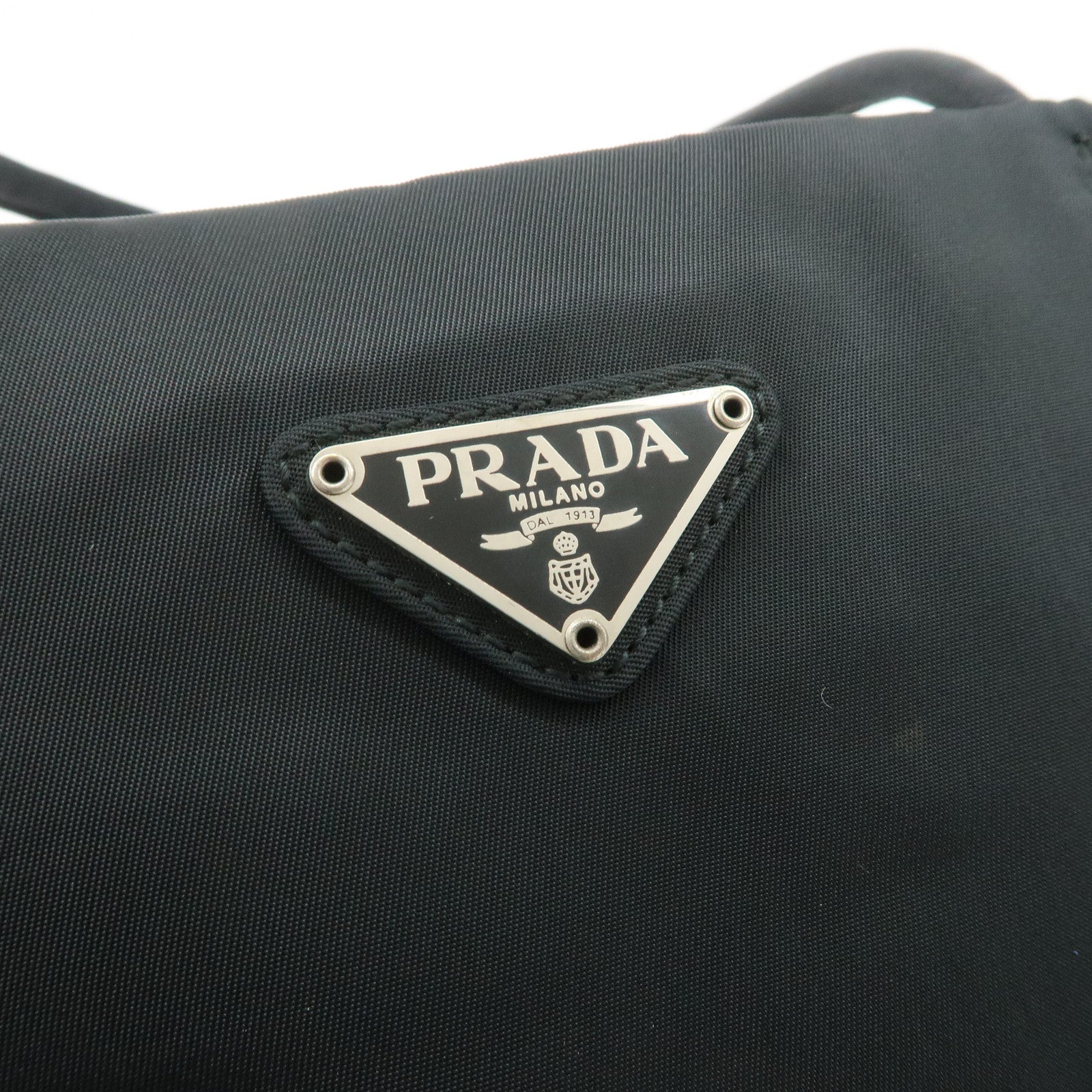 PRADA Triangle Logo Nylon Tote Bag Hand Bag Black B9024
