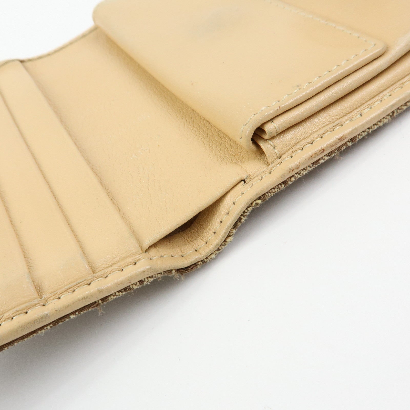 Christian Dior Trotter Canvas Leather Bi-fold Compact Wallet Beige