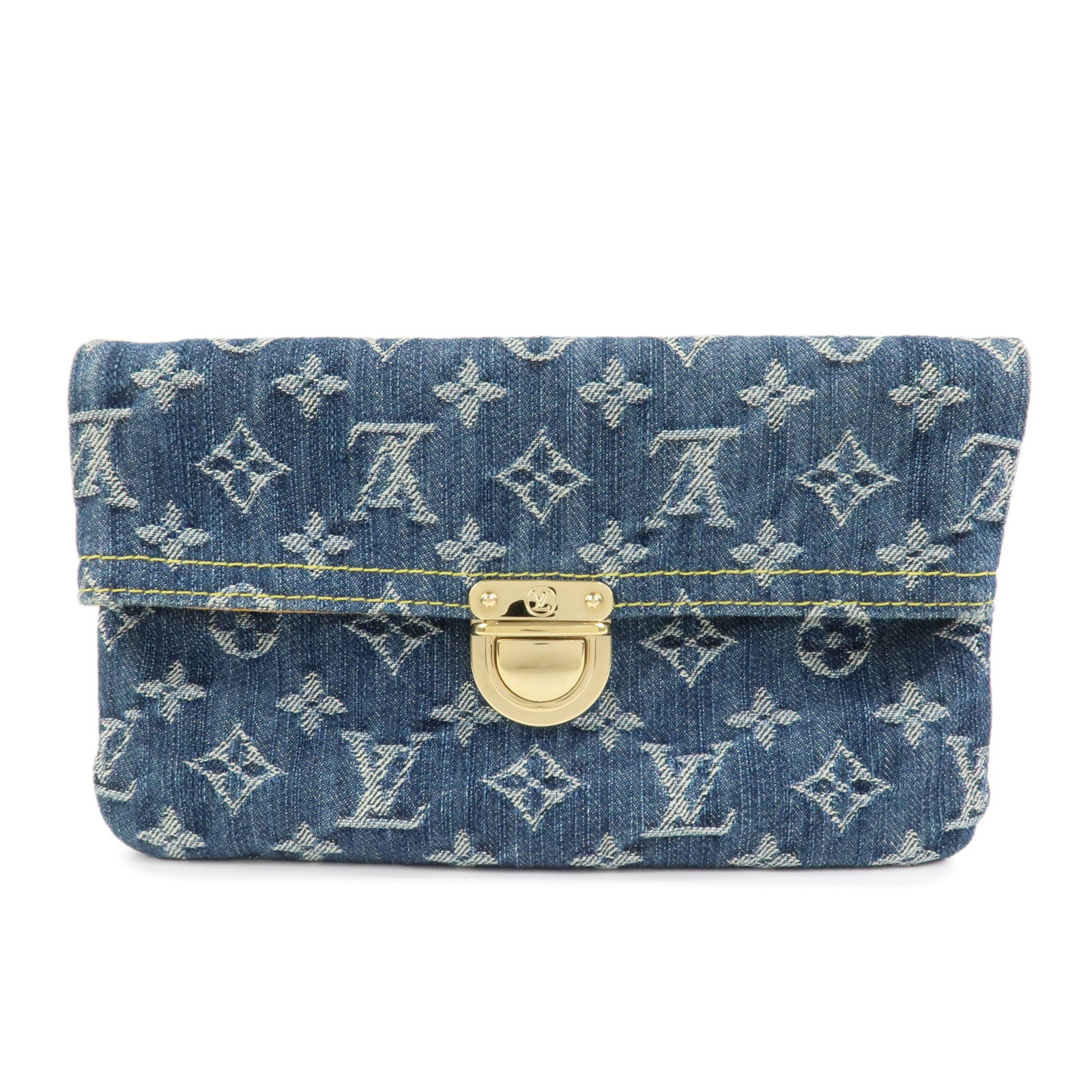 Louis Vuitton Monogram Denim Pochette Plat Pouch Clutch Bag M95007