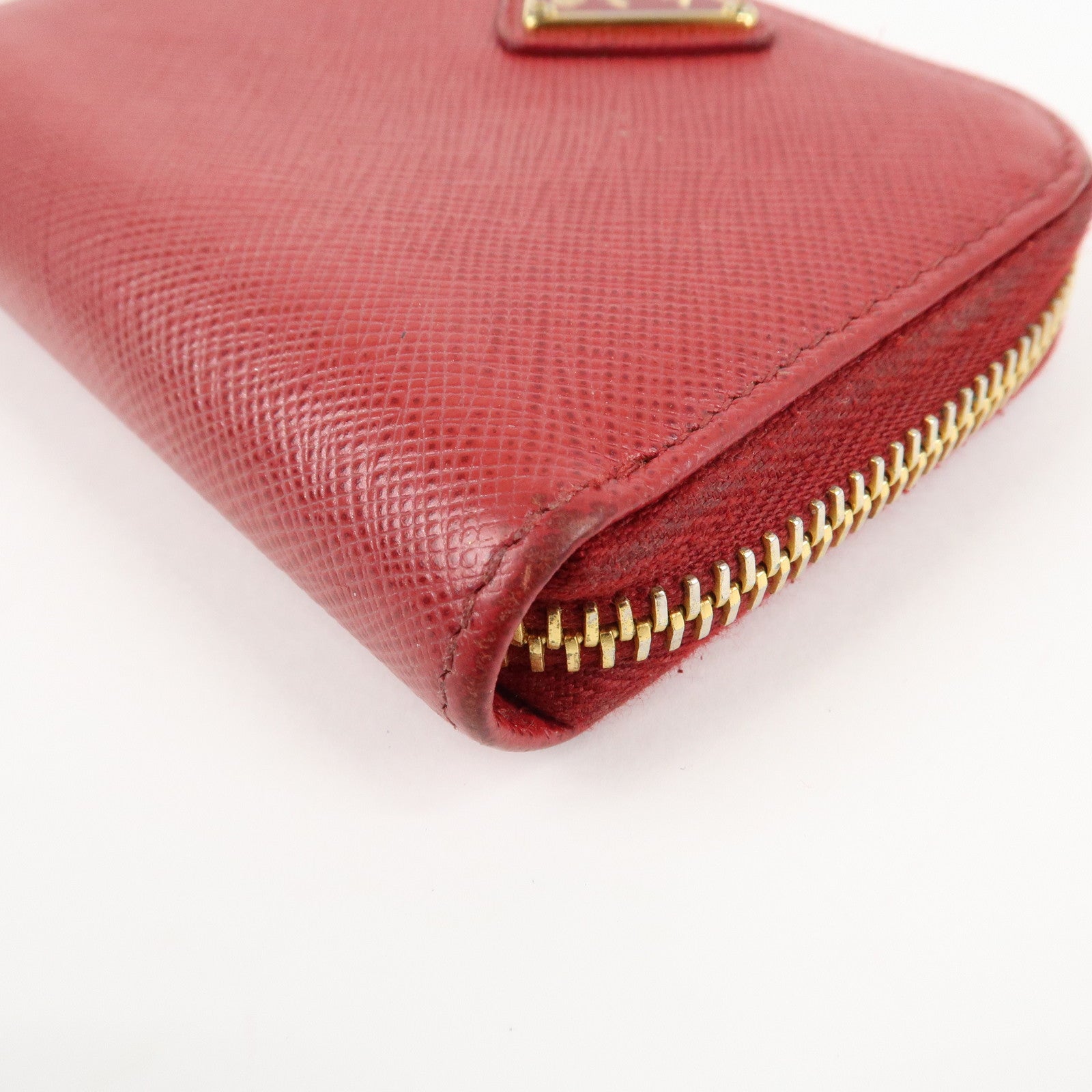 PRADA Triangle Logo Round Zippy Coin Case Red 1MO268 Used