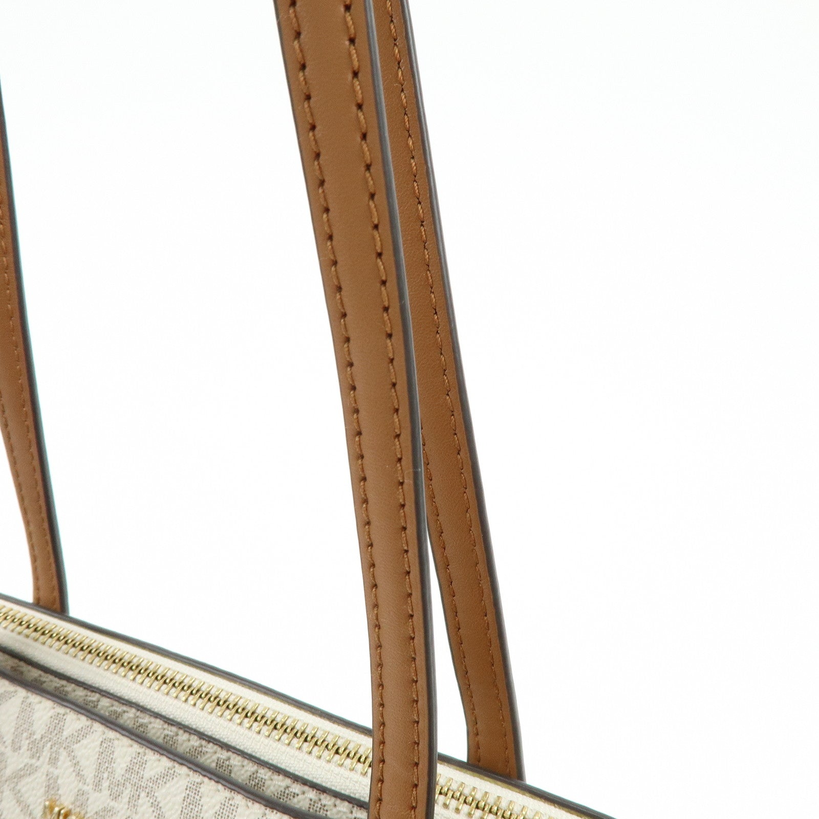 MICHAEL KORS MK Signature PVC Leather Shoulder Bag Ivory Brown