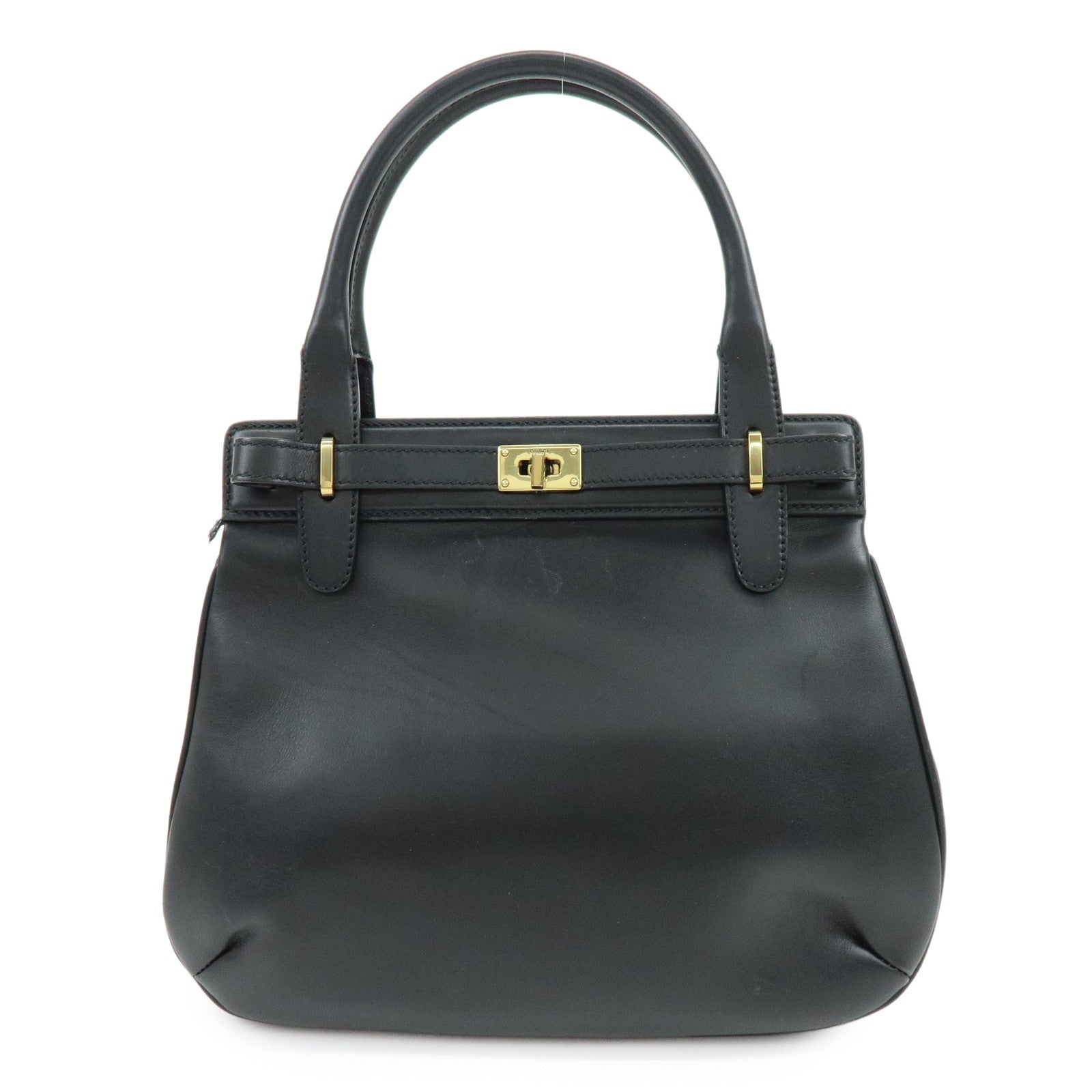 GUCCI Logo Leather Turn-lock Hand Bag Black 102119