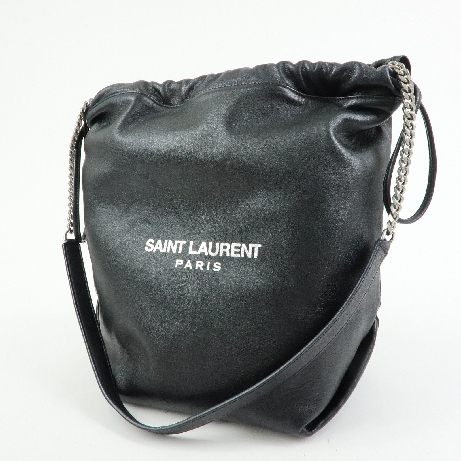 SAINT LAURENT PARIS Teddy Leather Chain Shoulder Bag Black 538447