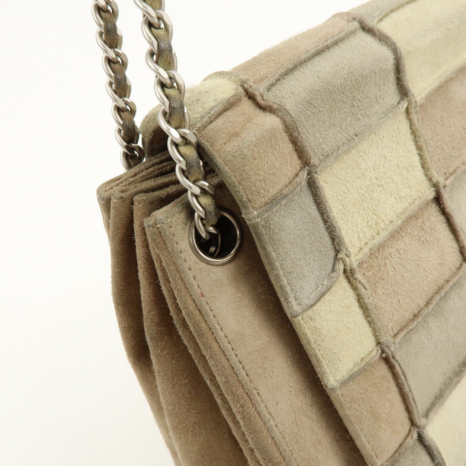 CHANEL Chocolate Bar Chanel 2.55 Suede Chain Shoulder Bag Beige