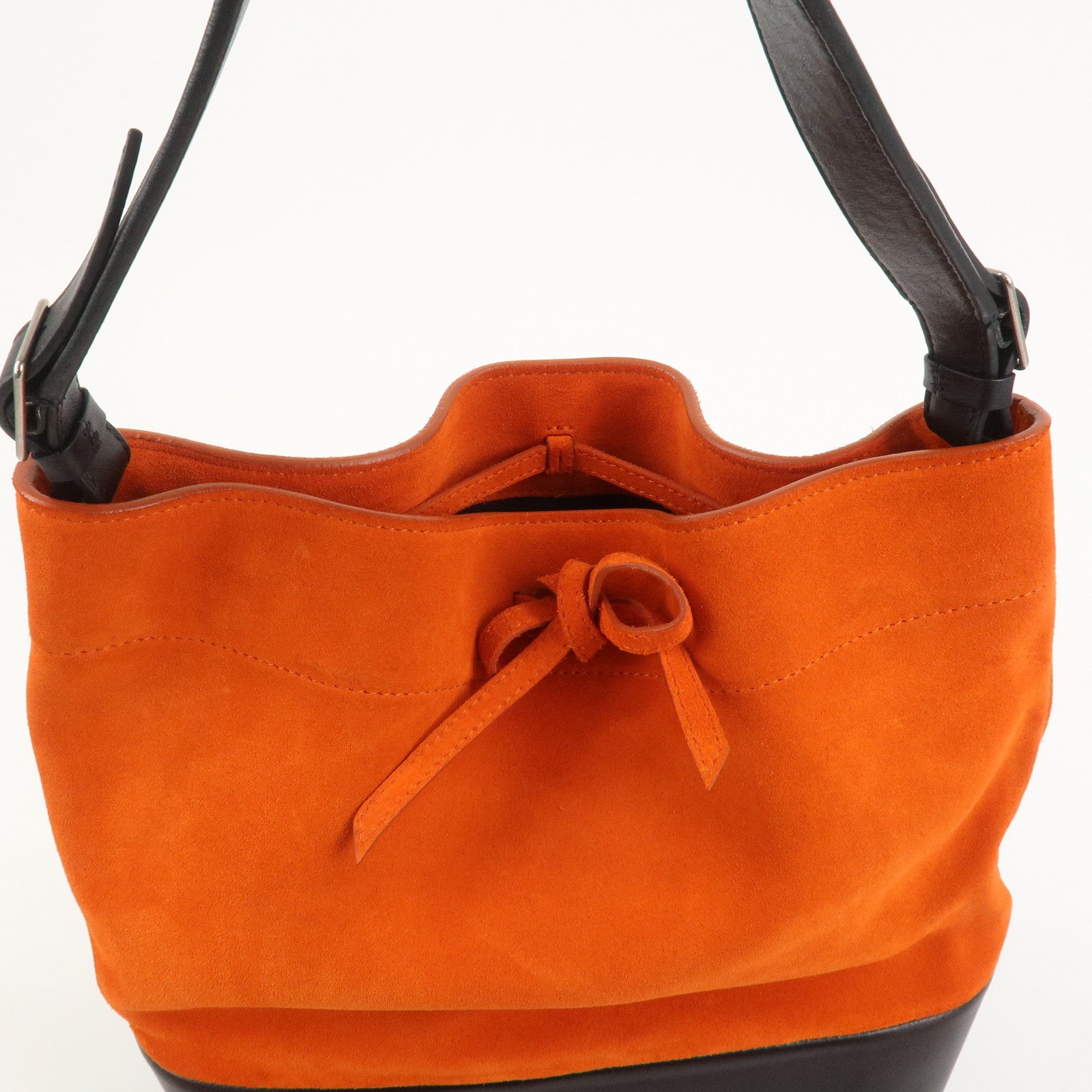 CELINE Suede Calf Leather Shoulder Bag Hand Bag Orange Black