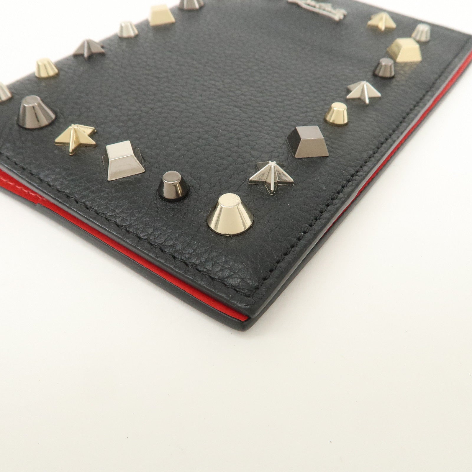 Christian Louboutin Studs Leather Passport Holder Card Case Black