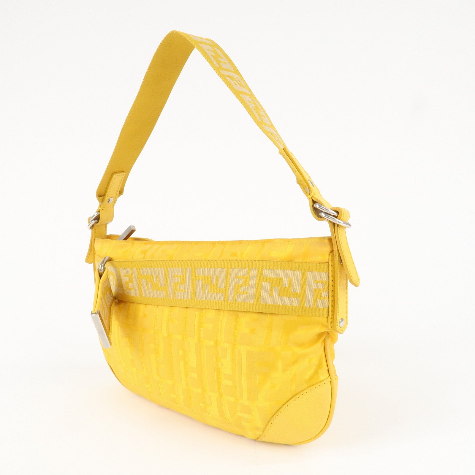 FENDI Nylon Leather Shoulder Bag Hand Bag Yellow 8BR500 Used