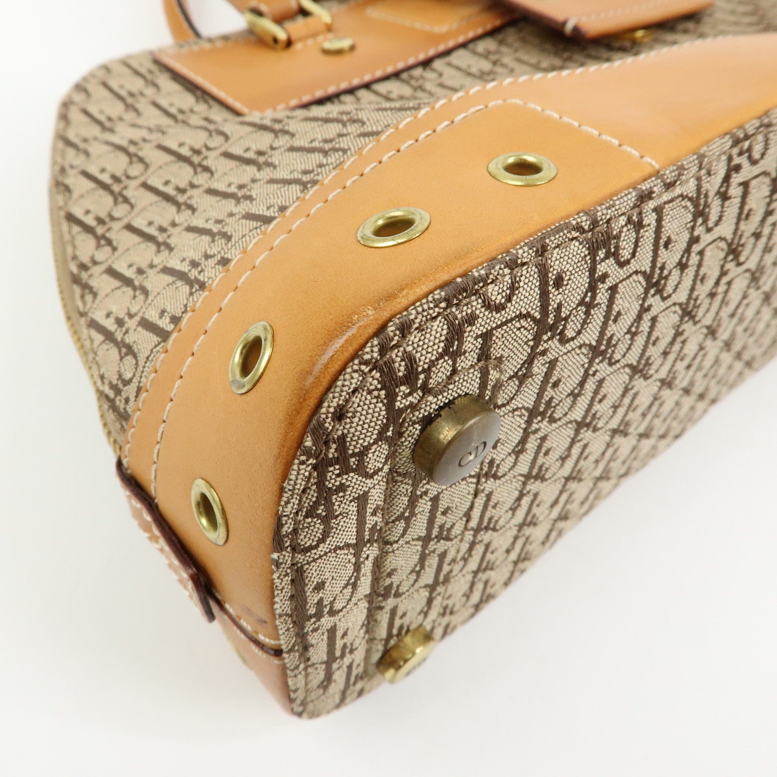 Christian Dior Trotter Street Chic Canvas Leather Hand Bag Camel