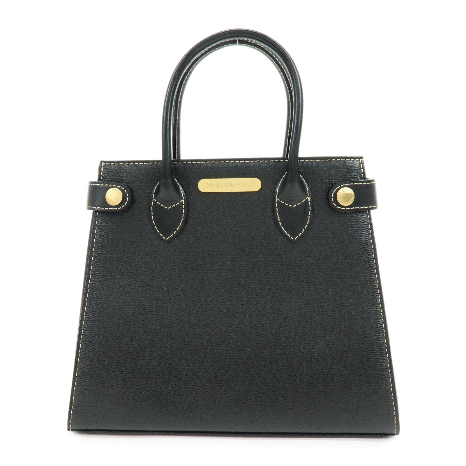 BURBERRY Logo Leather Hand Bag Black