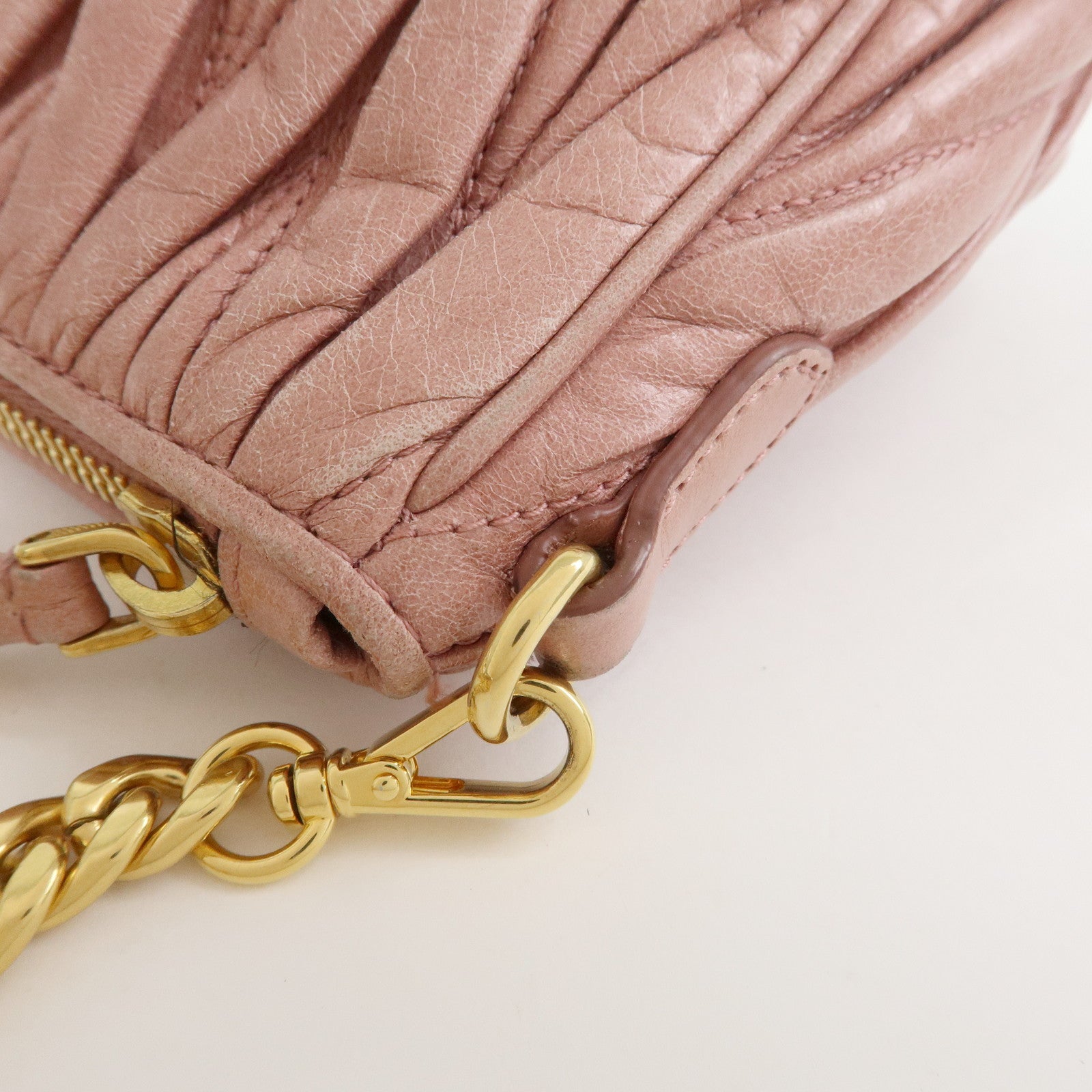 MIU MIU Matelasse Leather Chain Shoulder Crossbody Bag Pink 5BC892