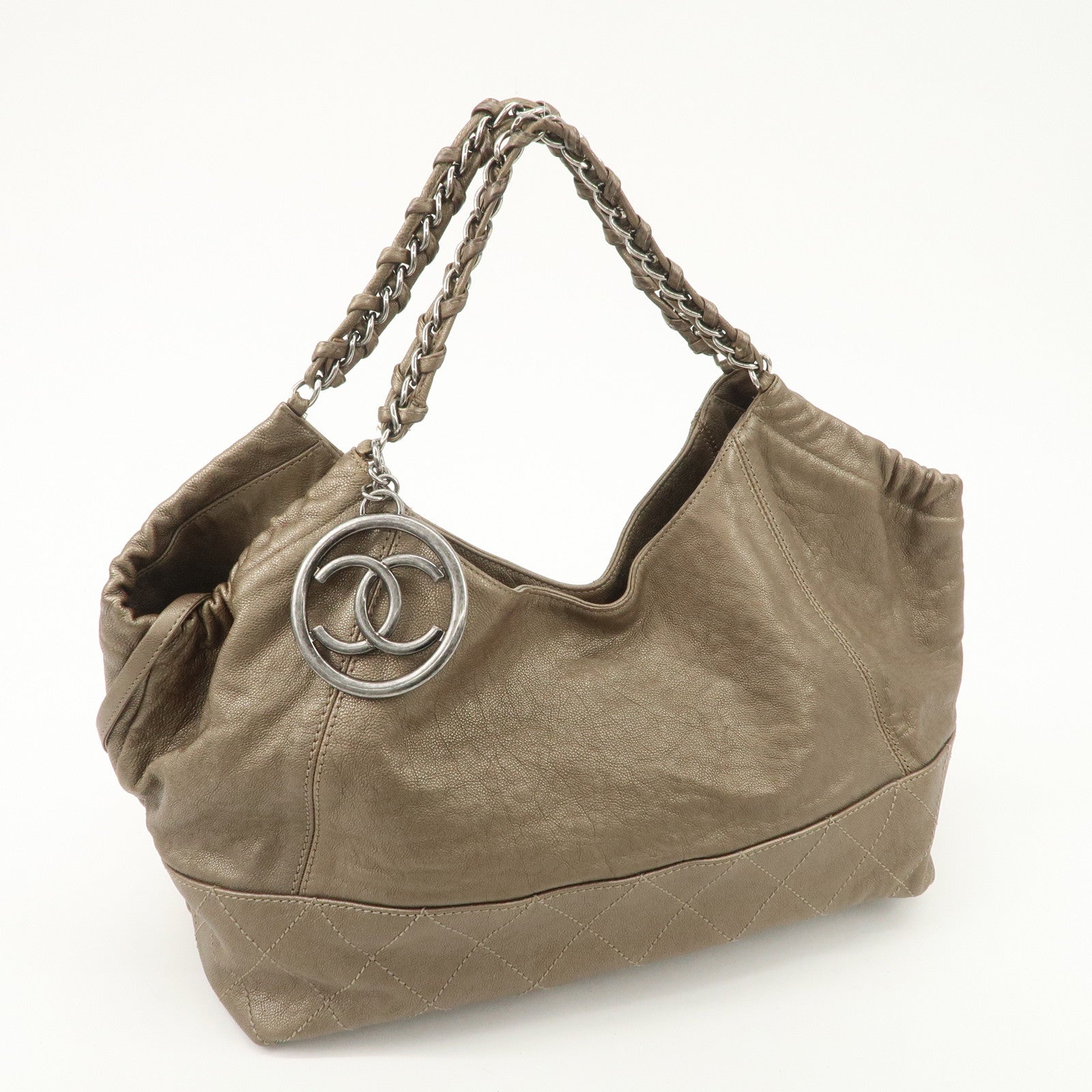 CHANEL COCO Cabas Matelasse Leather Chain Shoulder Bag Brown A33986 Used