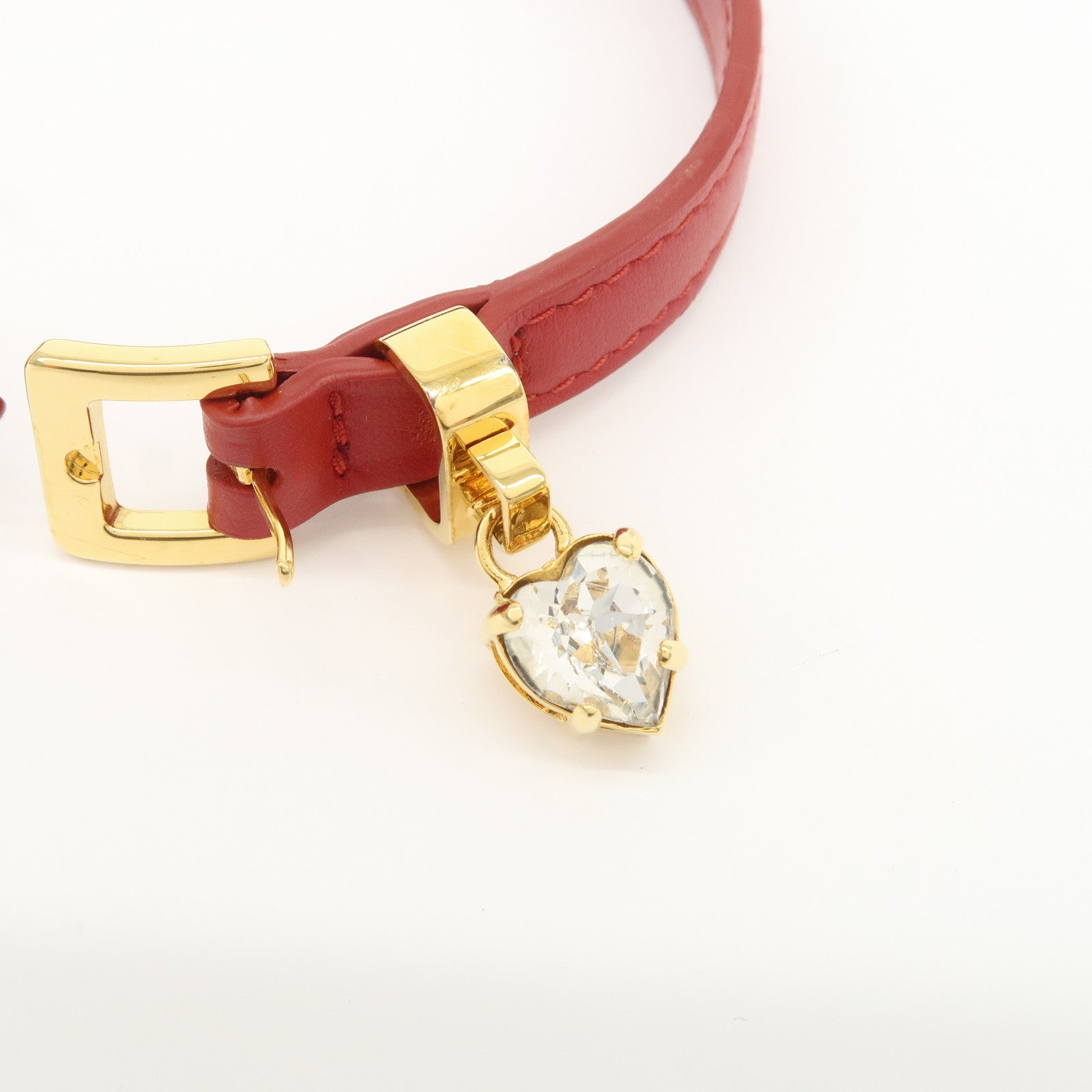 MIU MIU Heart Motif Leather Bracelet Bangle Red 51B253