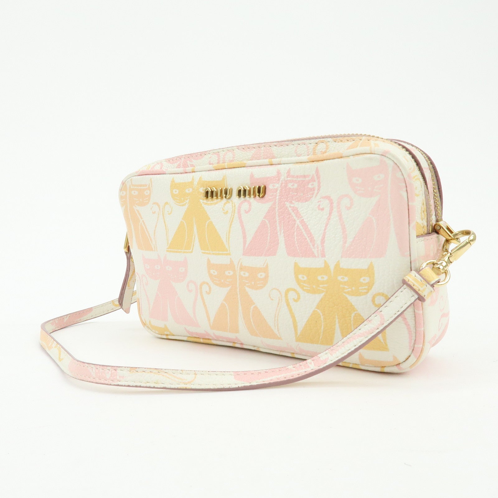 MIU MIU Cat Madras Leather Shoulder Bag Pink Orange White 5NF011