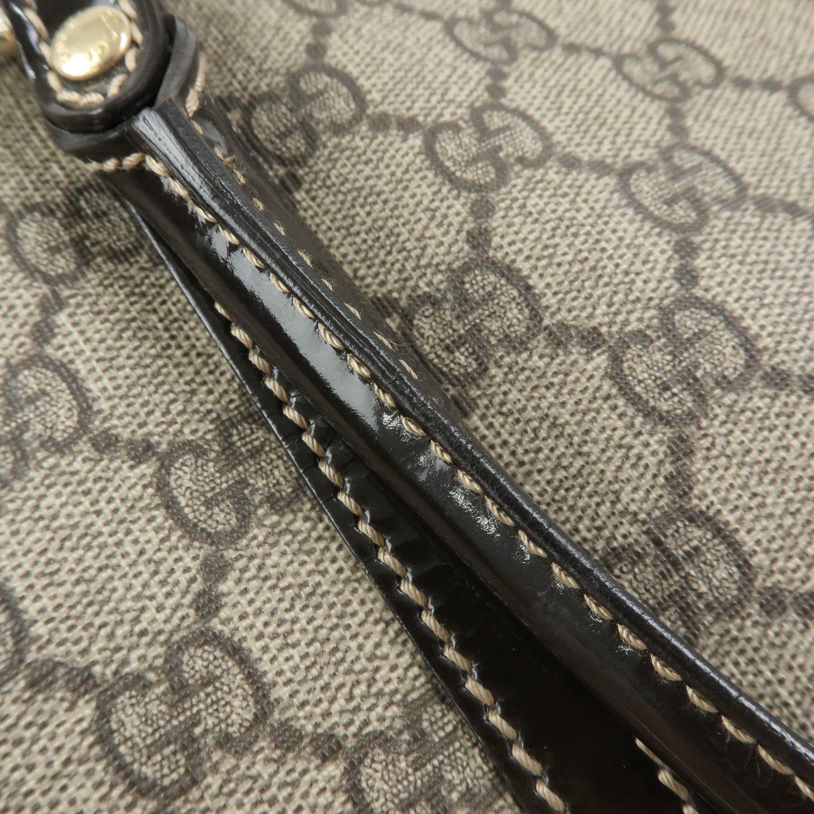 GUCCI GG Supreme Patent Leather Tote Bag Shoulder Bag Brown 197953