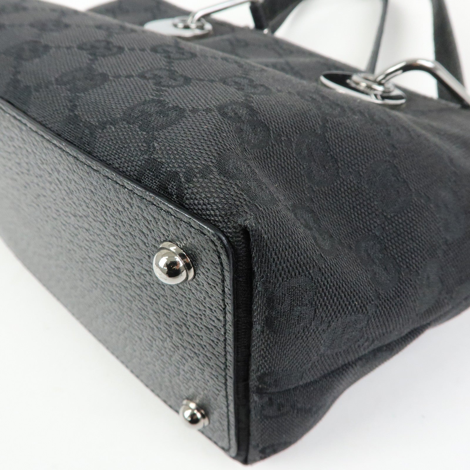 GUCCI GG Canvas Leather Mini Hand Bag Tote Bag Black 120844