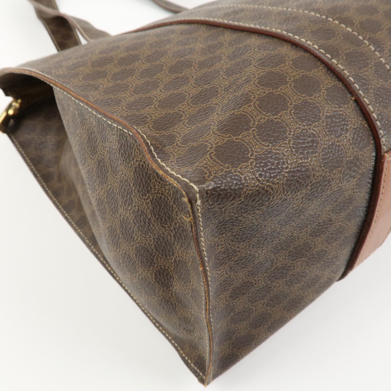 CELINE Macadam PVC Coating Canvas Leather Tote Bag Brown