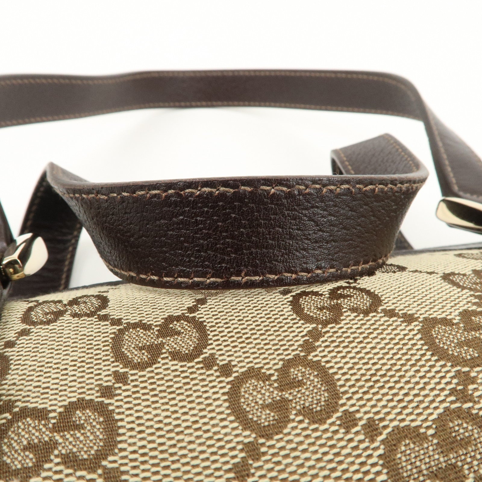 GUCCI Abbey GG Canvas Leather Tote Bag Beige Dark Brown 141471