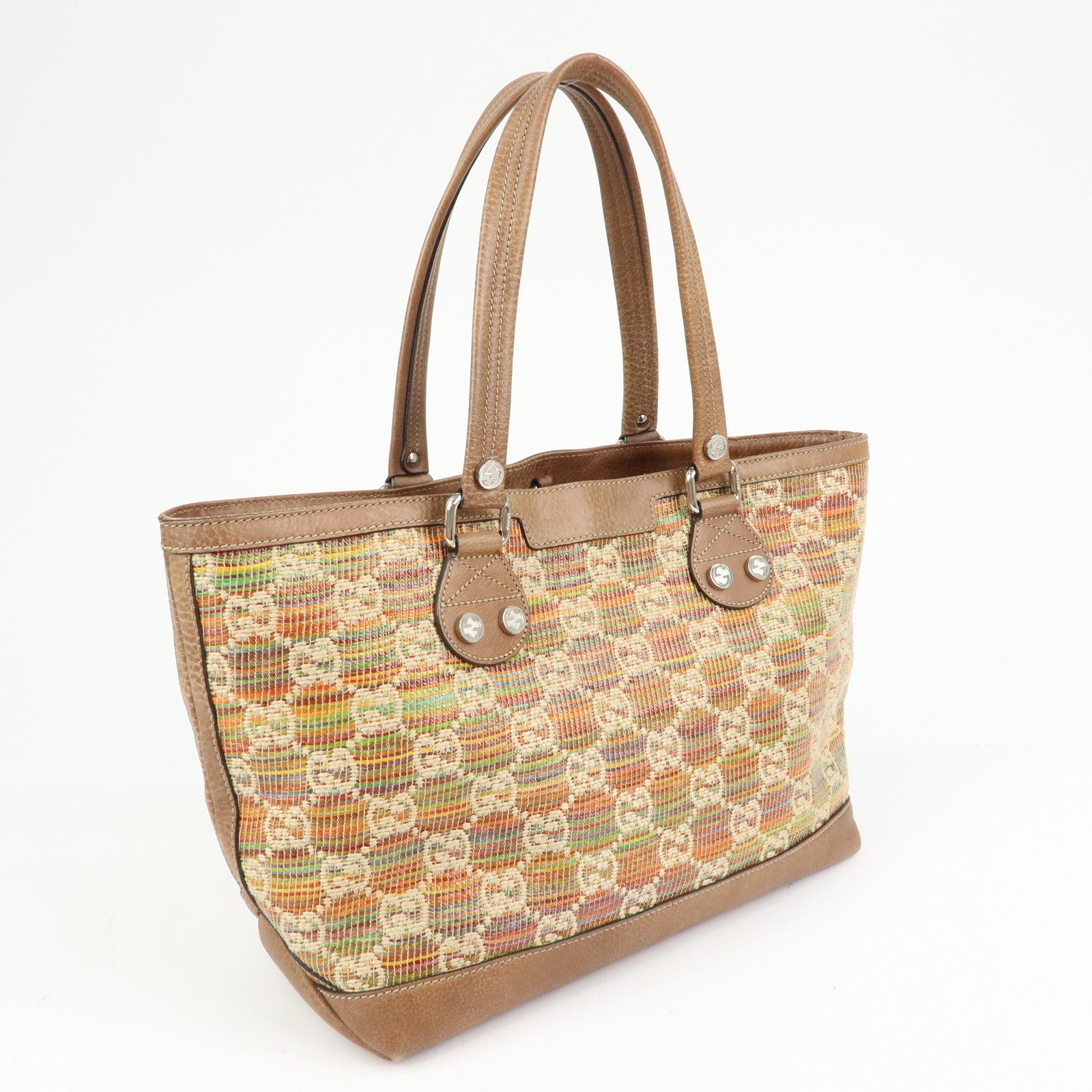 GUCCI Paglia GG Interlocking G Straw Leather Tote Bag Brown 232973