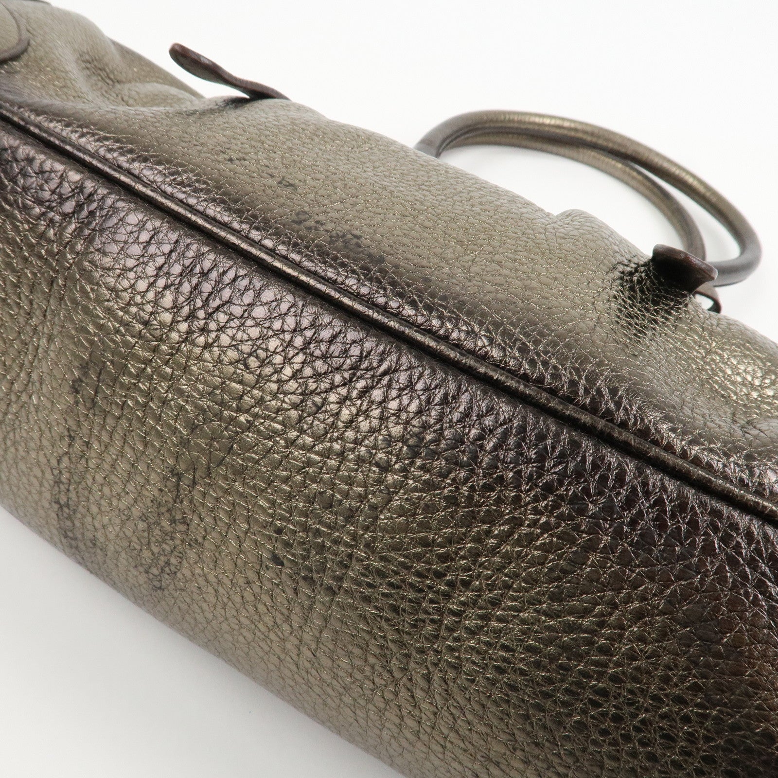 PRADA Logo Leather Shoulder Bag Boston Bag Metallic Gold