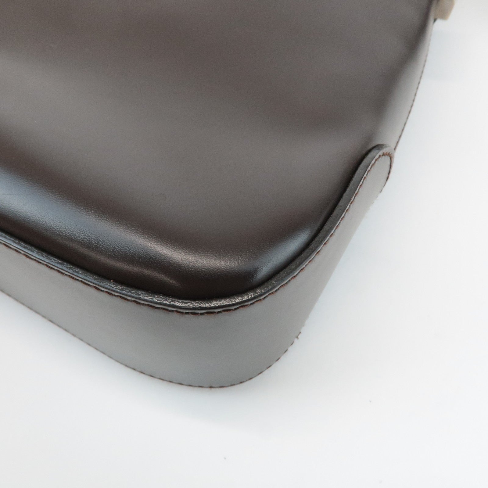 Ferragamo Gancini Leather Shoulder Bag Hand Bag Dark Brown Used