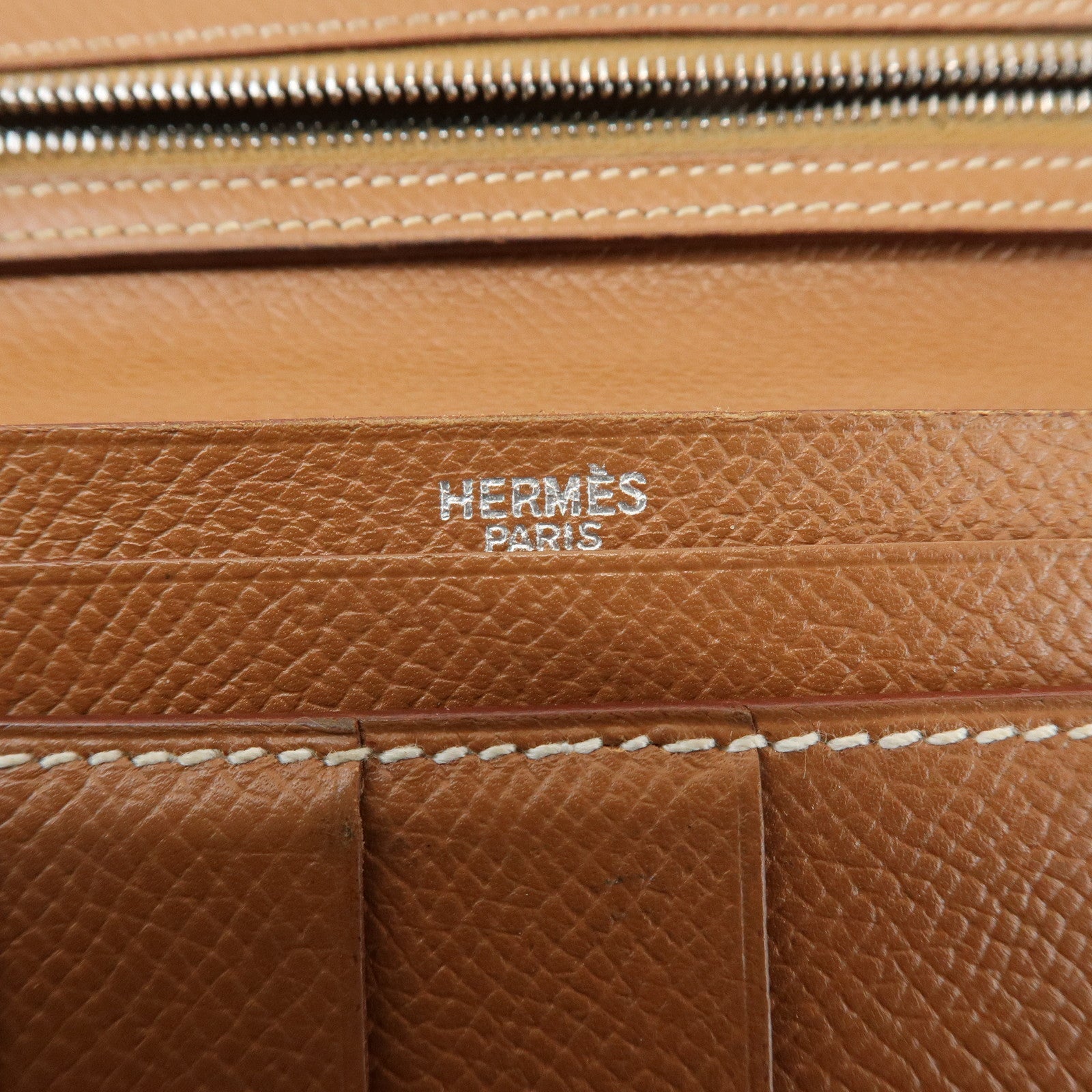 HERMES Béarn Classic Leather Long Wallet Chevrelle Gold