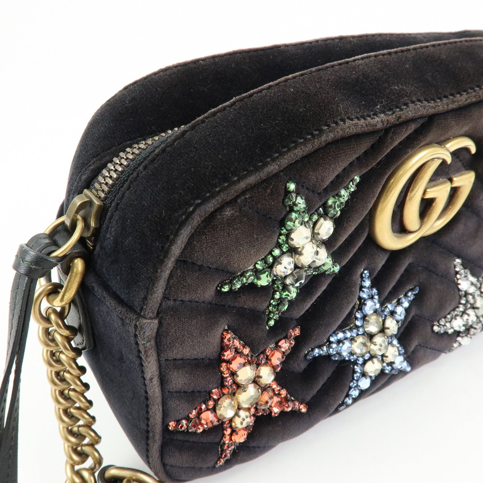 GUCCI GG Marmont Velvet Leather StarMotif Bijou Shoulder Bag 447632