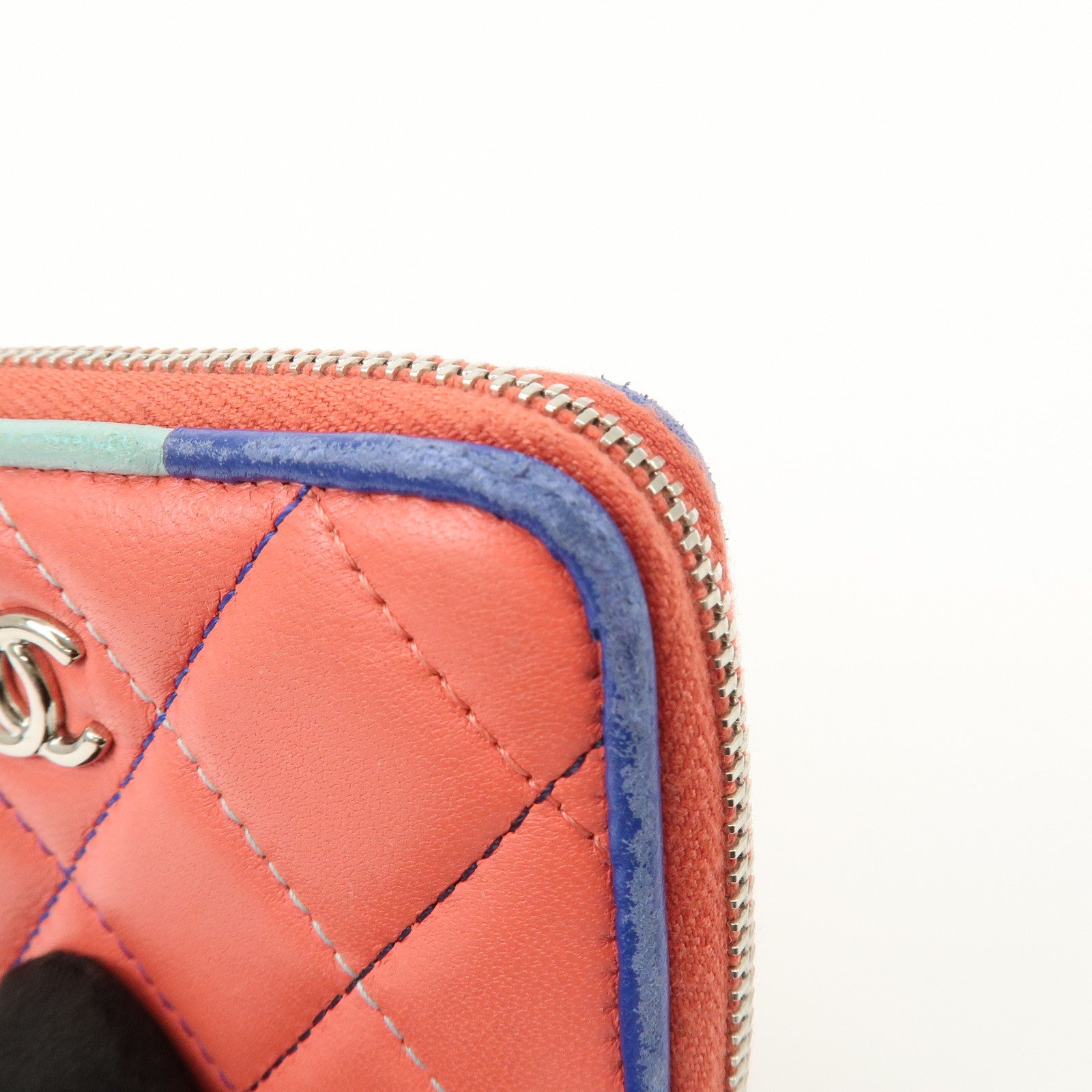CHANEL Matelasse Lamb Skin Coin Case Coin Purse Pink Blue
