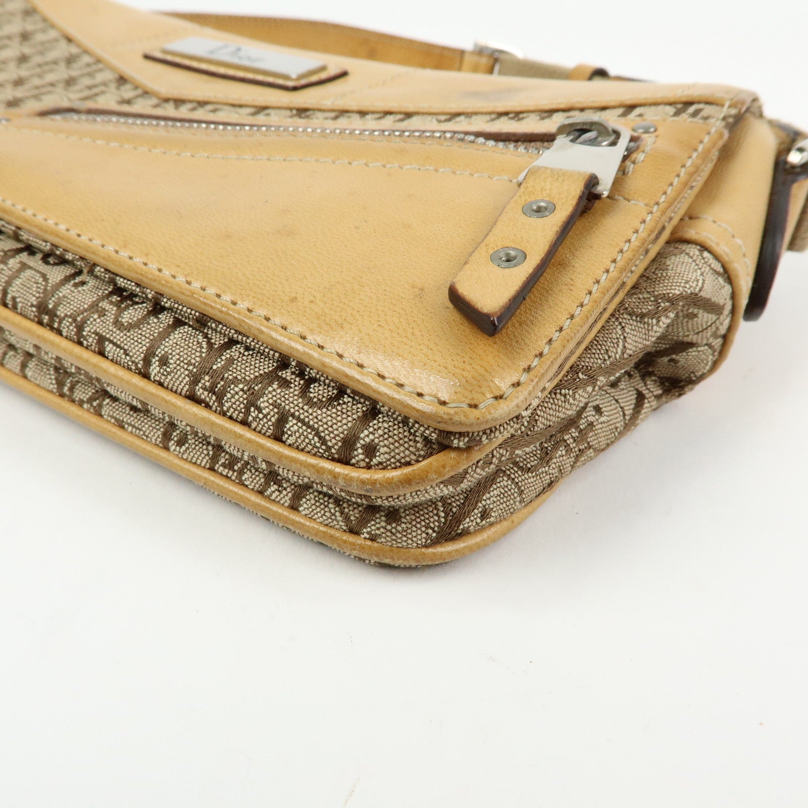 Christian Dior Trotter Canvas Leather Hand Bag Beige Brown