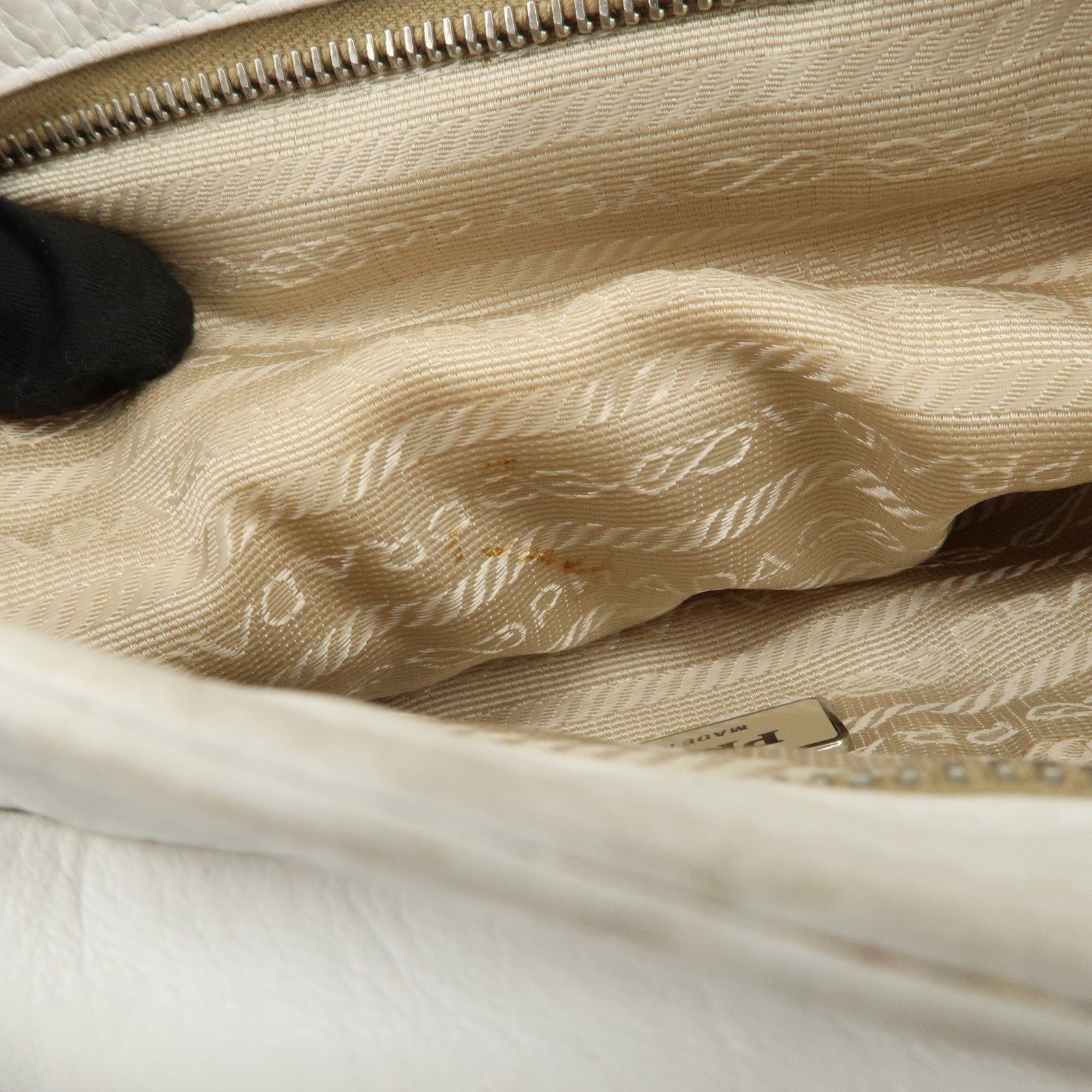 PRADA Triangle Logo Leather Nylon Shoulder Bag White Beige