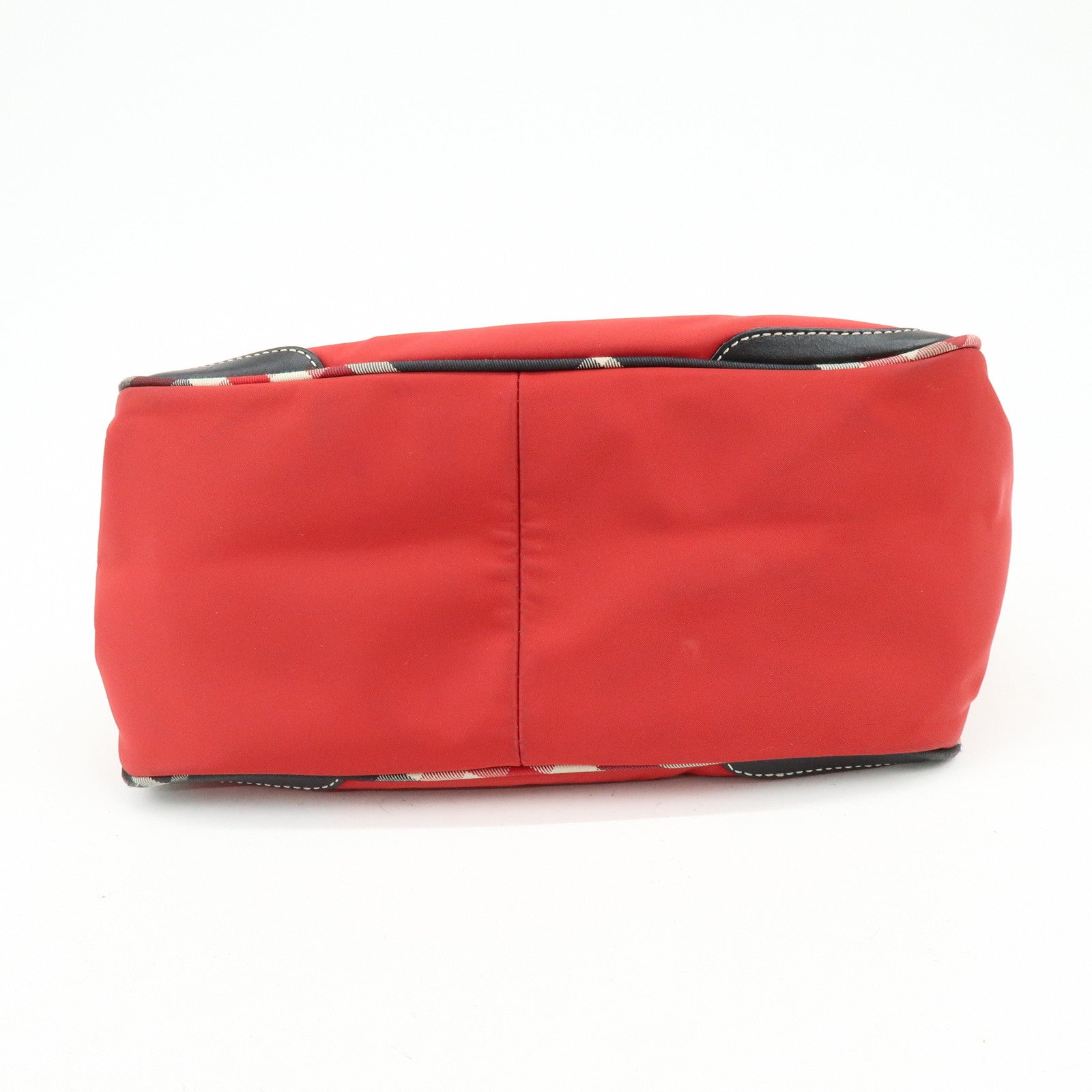 BURBERRY Blue Label Nova Plaid Nylon Leather Tote Bag Red Black