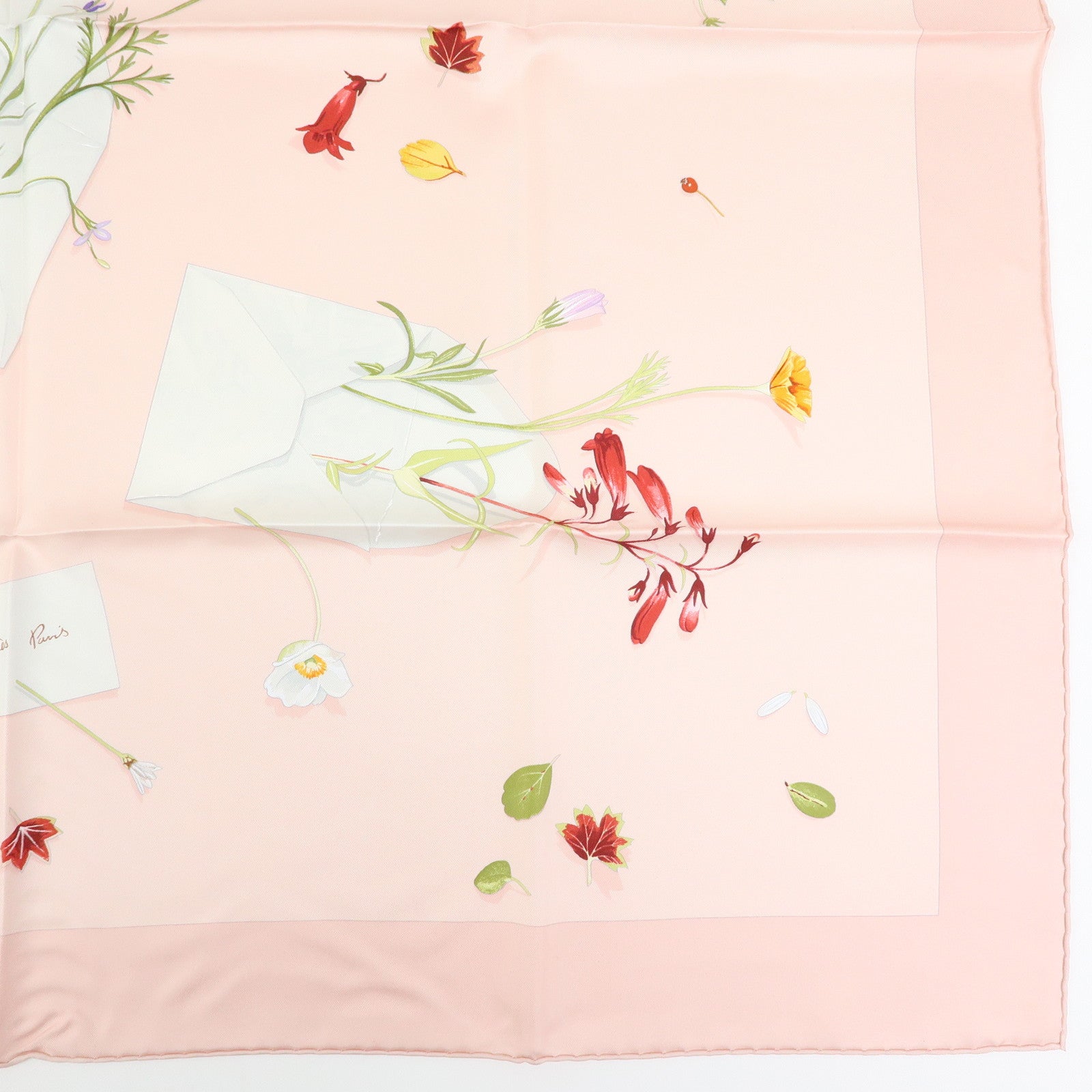 HERMES Carre 90 Silk 100% Scarf Des Fleurs Pour Le Dire Light Pink