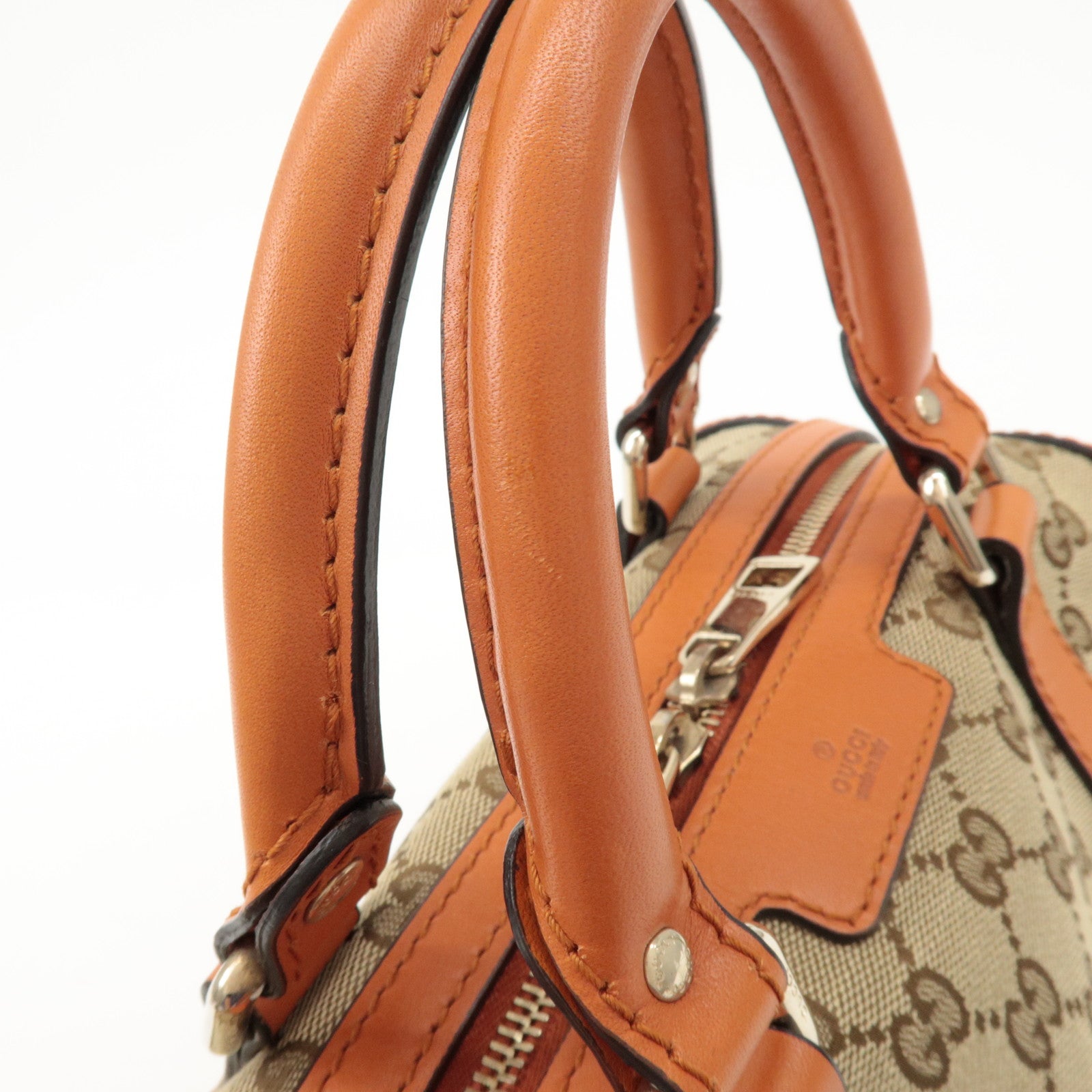 GUCCI GG Canvas Leather 2Way Mini Boston Bag Orange Beige 269876 Used