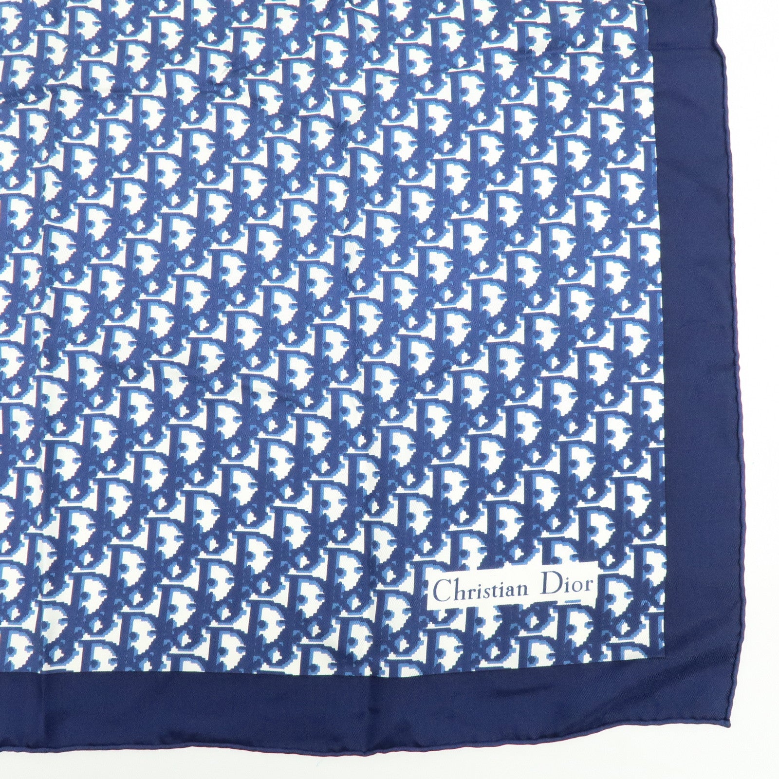 Christian Dior Logo Silk 100% Scarf Navy White