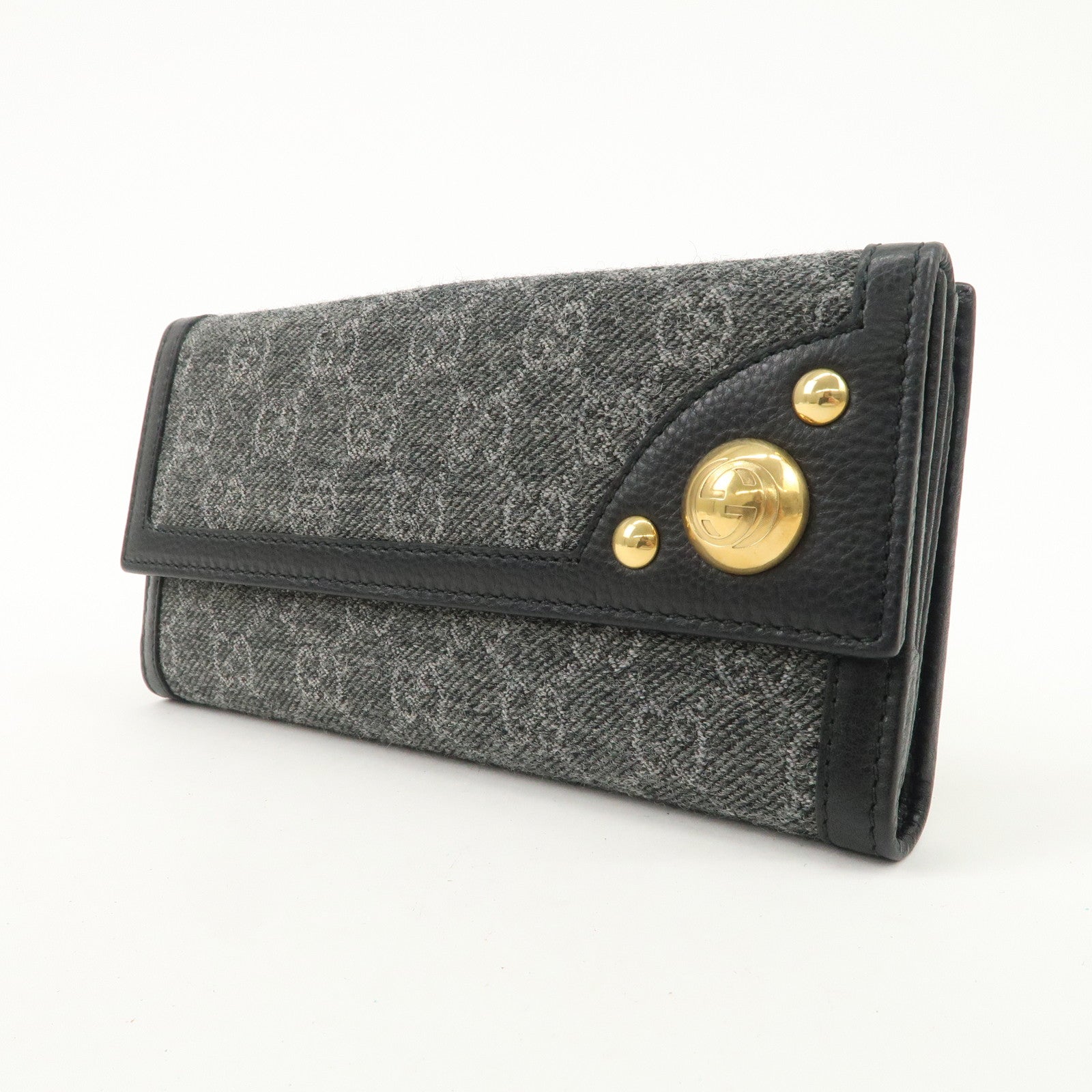 GUCCI Interlocking G Leather GG Wool Long Bi-fold Wallet 269903 Used